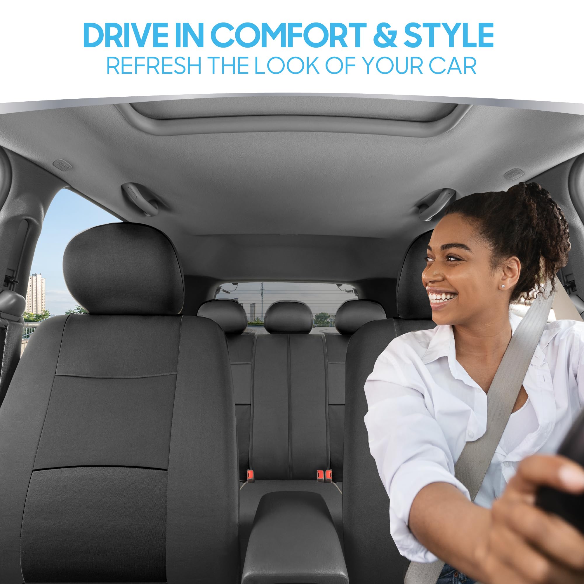 BDK PolyPro Car Seat Covers Full Set in Solid Charcoal - Front and Rear Split Bench Seat Covers for Cars, Easy to Install, Acces