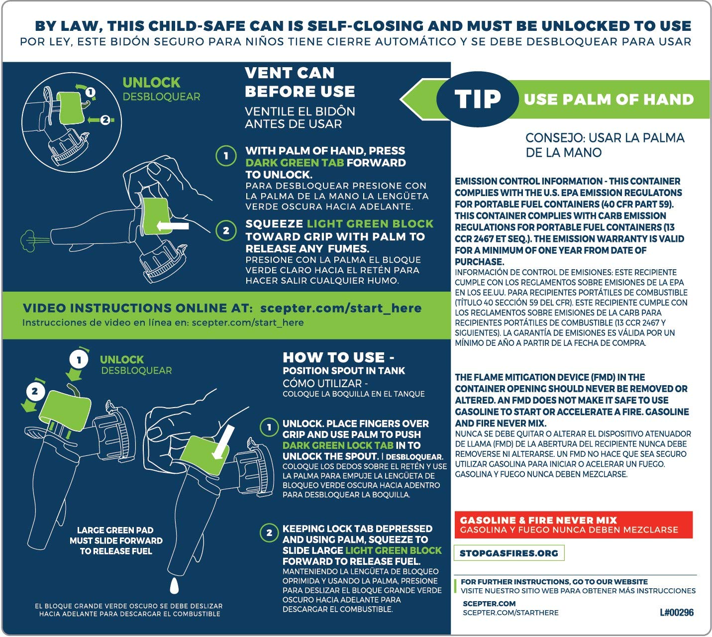 Scepter Fr1K501 Smartcontrol Kerosene Can, 5 Gallon, Blue, 11.5 X 9.9 X 16.75