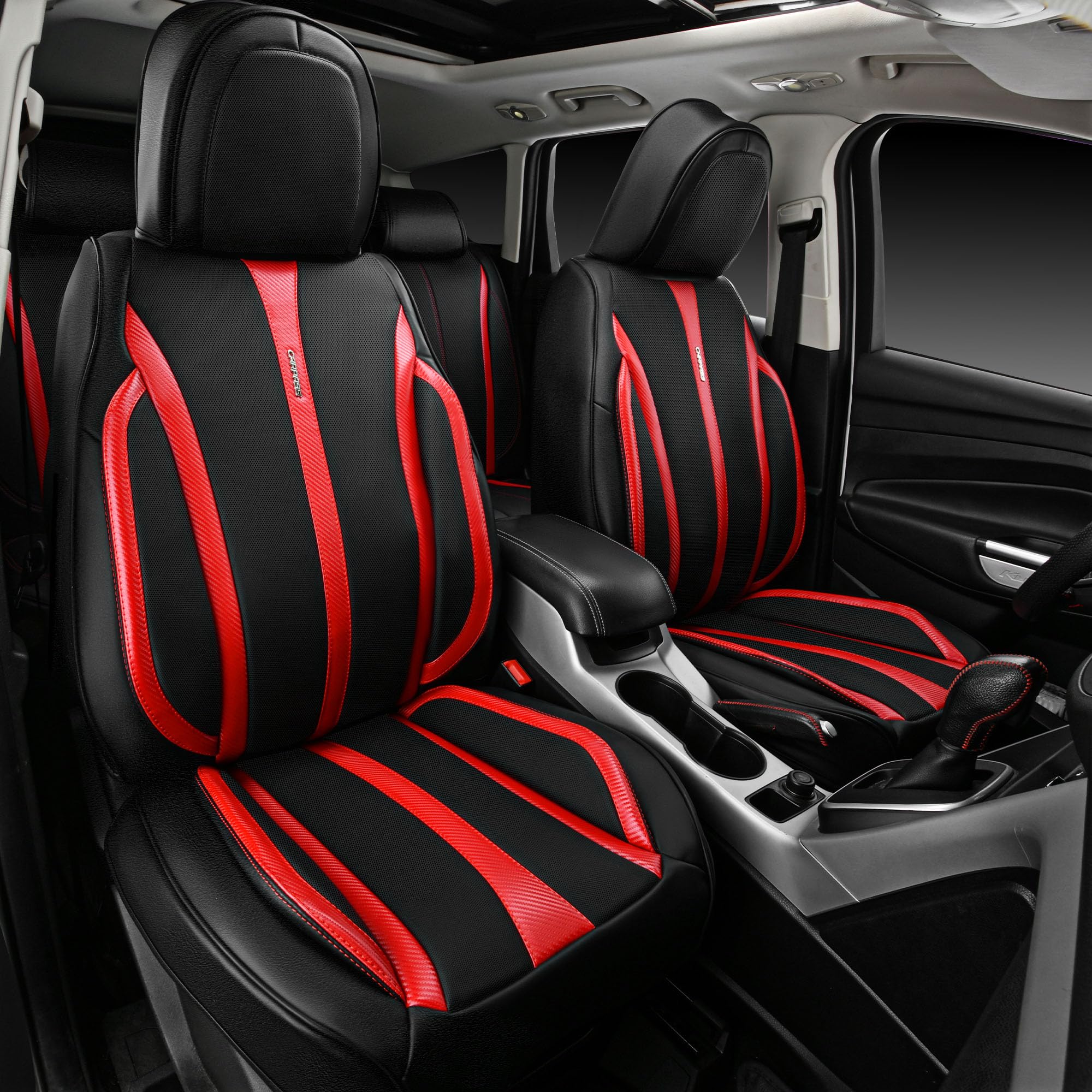 CAR PASS Leather Car Seat Covers, Breathable Waterproof Nappa Automotive Seat Covers Full Set Anti-Slip Driver Seat Cushion with