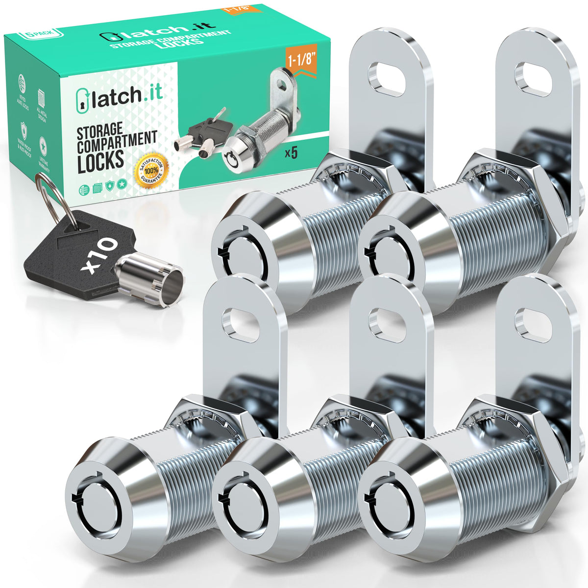 Latch.It 1-1/8    Rv Storage Locks | 5-Pack Rv Compartment Locks | Utility Cam Lock | 100% Metal Rv Locks For Storage Door On Ca
