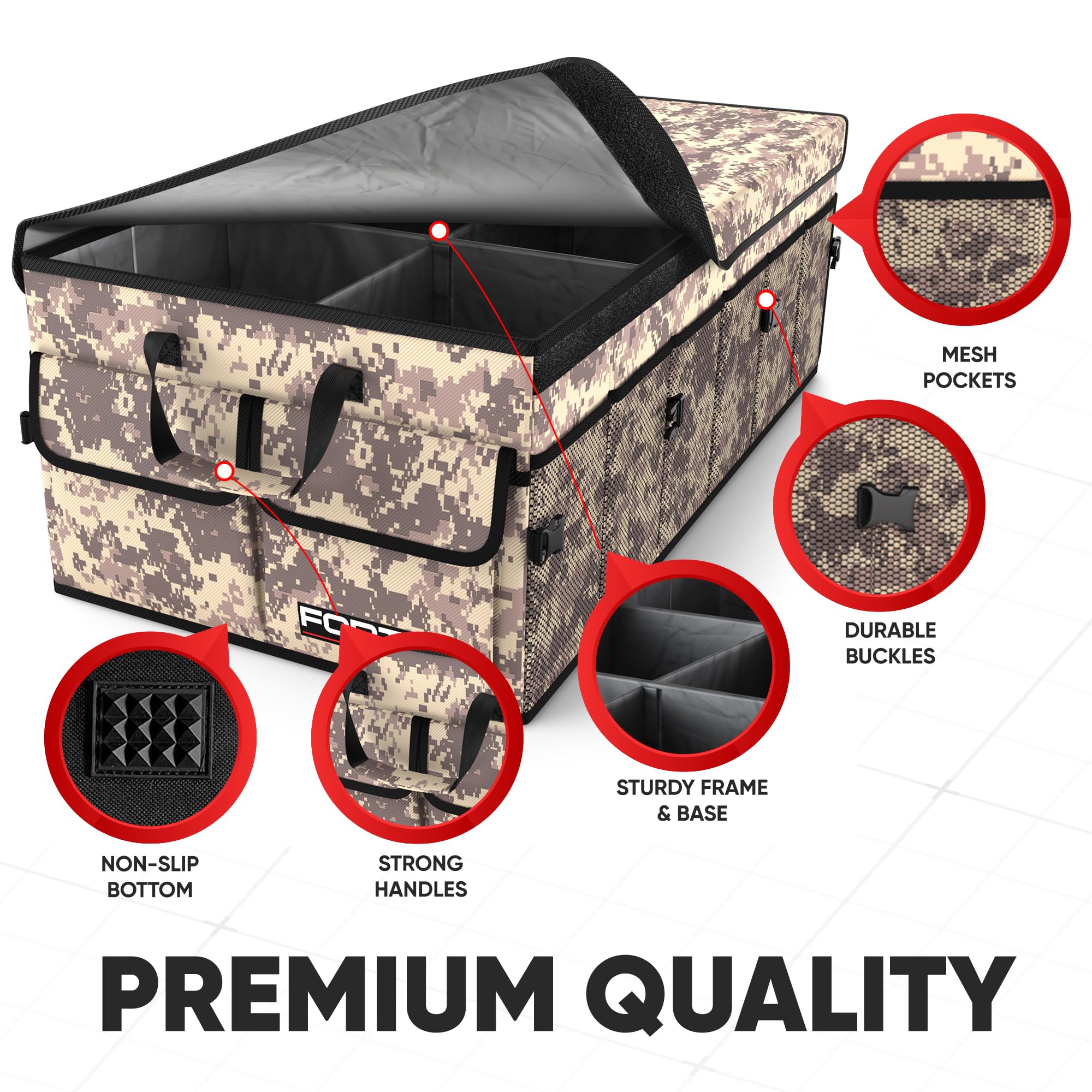 Fortem Car Trunk Organizer, Collapsible Multi Compartment Suv Organizer, Foldable Storage For Car Accessories For Women Men, 600