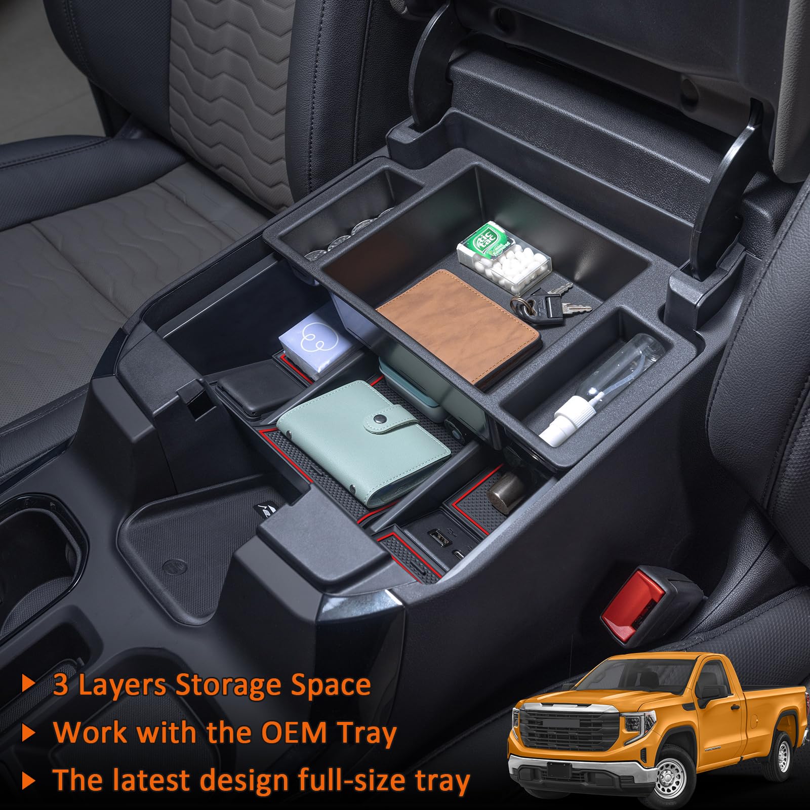 Topinstall 22-25 Red Refreshed Full Tray Compatible With 2022-2025 Silverado/Sierra 1500 And 2024-2025 Chevy Silverado/Gmc Sierr