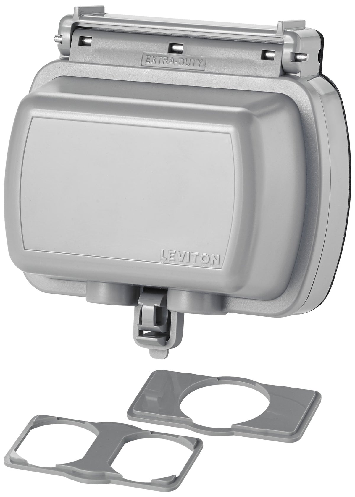 Leviton Weatherproof Outlet Box, Extra Duty 1-Gang While-In-Use Cover Includes Inserts for Single, Duplex and Decora/GFCI Receptacles, Horizontal Mount, Plastic Enclosure, Gray, 5981-UGY Outdoor Outlet Cover