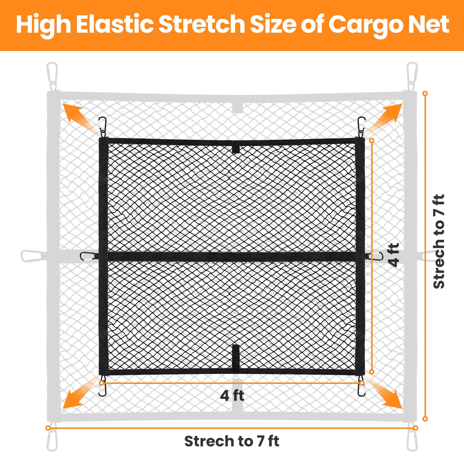 Truck Bed Net, Double-Layer Elastic Cargo Net Stretchable Mesh Organizer for Pickup, Suitable for Daily Light Loads of Trucks, U