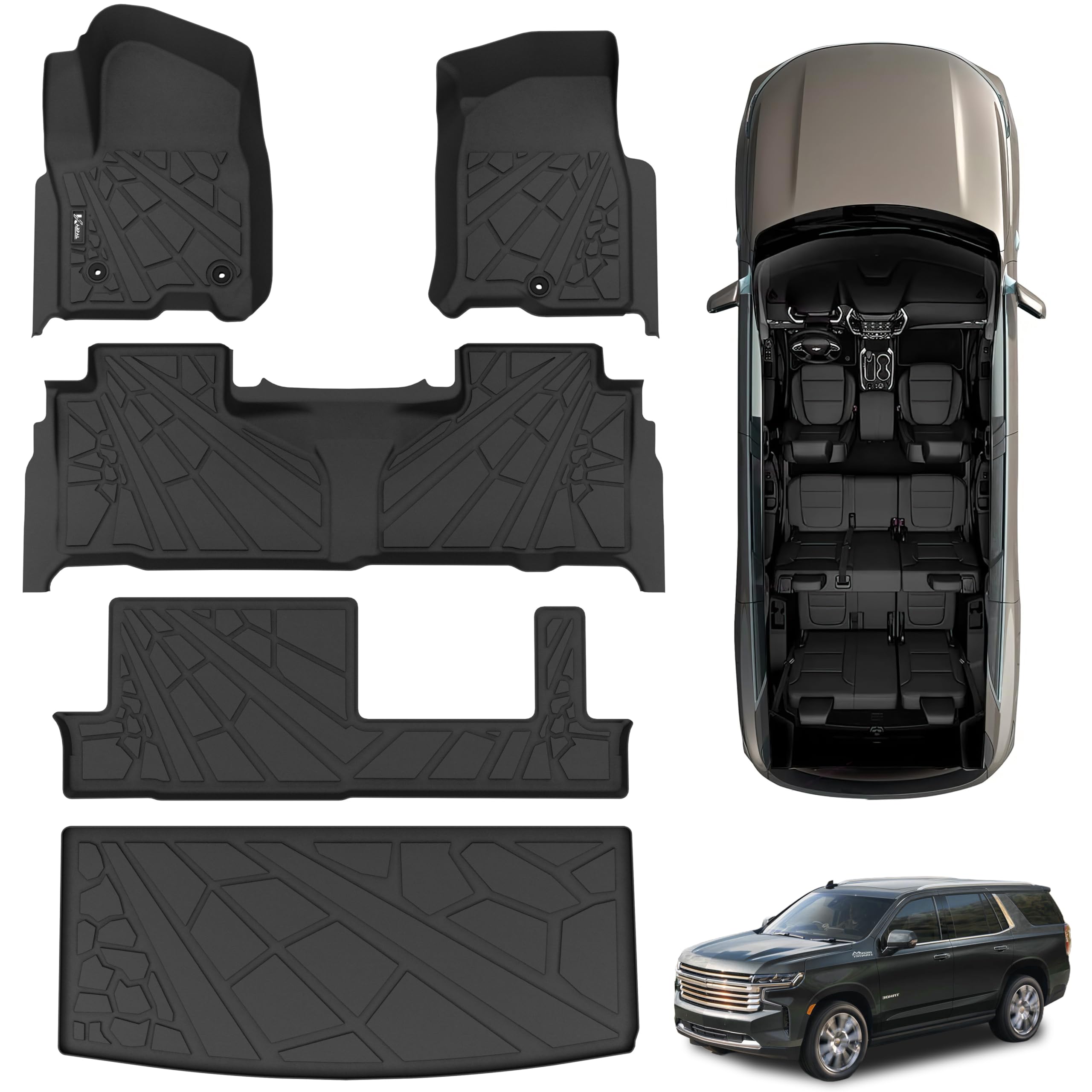 Karpal Floor Mat & Cargo Mat Fit For 2021-2024 Chevrolet Tahoe (Only Fit 8 Seats)/Gmc Yukon (Not Fit Xl),Tpe Rubber All Weather 