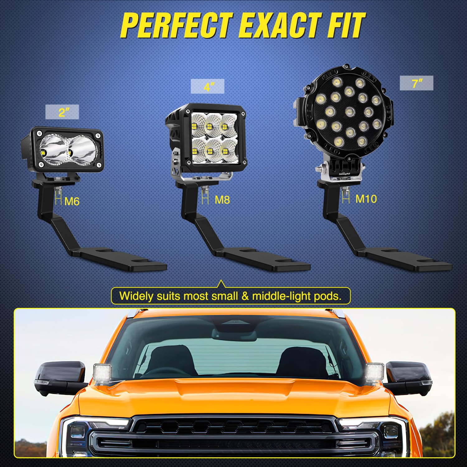 Nilight Ditch Light Brackets Hood Hinges Mount Bracket Kit For Auxiliary Offroad Led Pods Work Lighting Compatible With Ford Ran