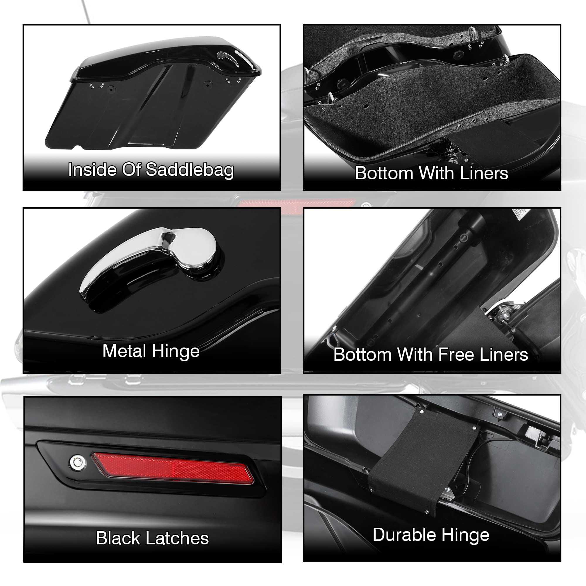 Slmoto Vivid Black Hard Saddle Bags Sadddlebag Fit For Harley Touring Road Street Electra Glide 2014-2023 Road King, Road Glide, Street Glide, Electra Glide, Ultra-Class Flt, Flht, Flhtcu, Flhrc