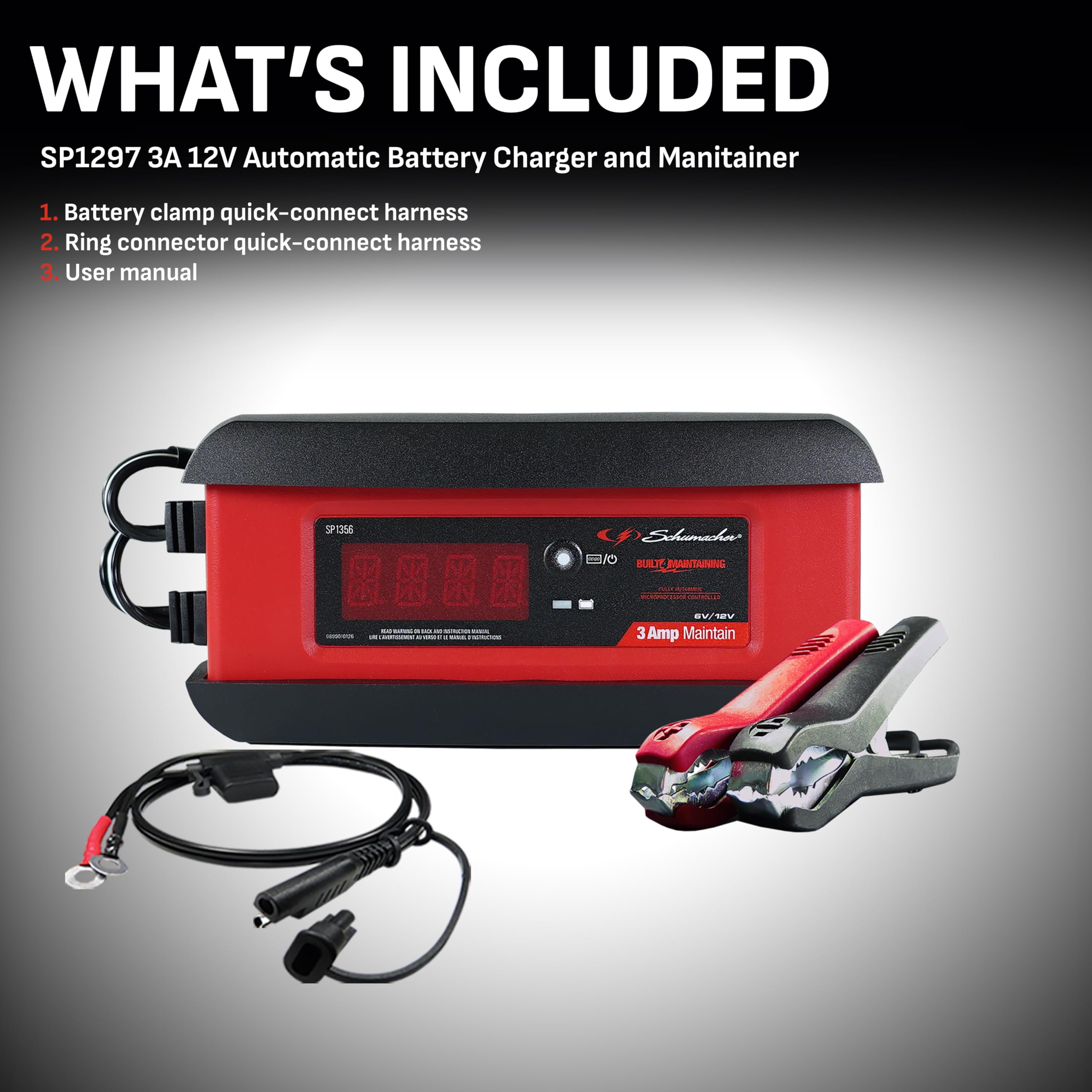 Schumacher Electric 3-in-1 Battery Charger, Maintainer, and Auto Desulfator, SP1297 Fully Automatic - 3 Amp, 12 Volt - For Cars,
