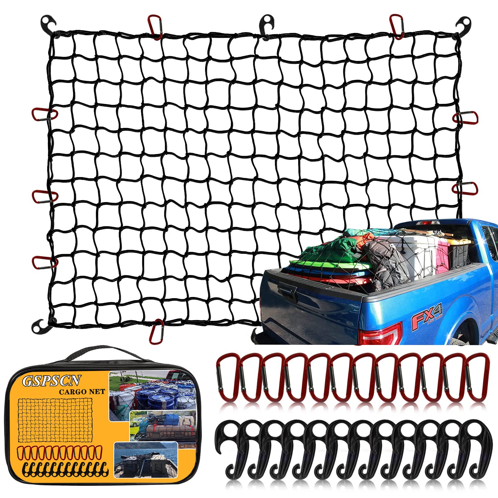 Gspscn Cargo Net 4 ' X 6 ' For Truck Pickup Bed, Trailer,Boat,Rv Suv Stretches To 12 'X18 ' Max Roof Rack Net,Small 4   X4    Me