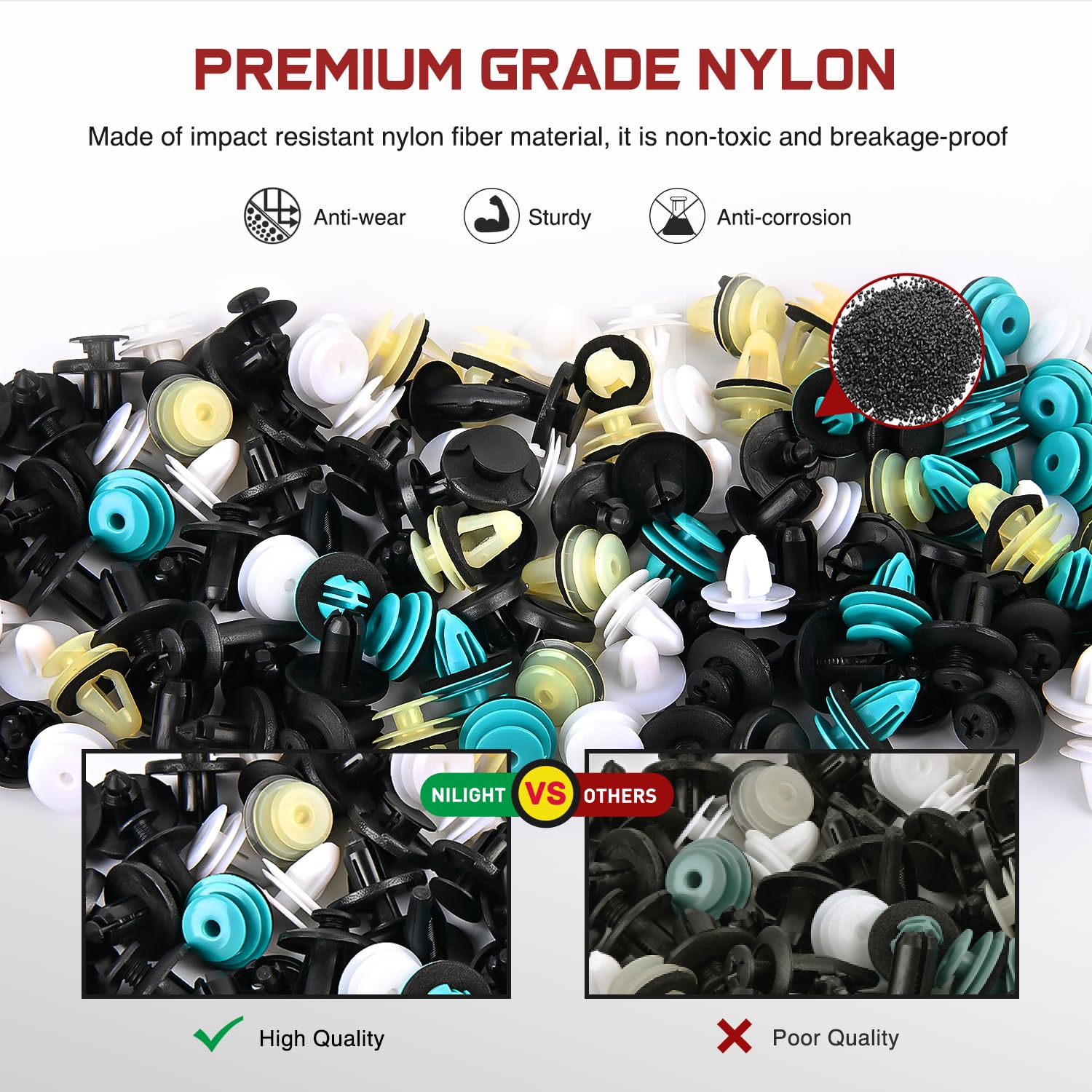 Nilight 845Pcs Car Push Retainer Clips Auto Fasteners Assortment 24 Most Popular Sizes Nylon Bumper Fender Rivets With 10 Cable