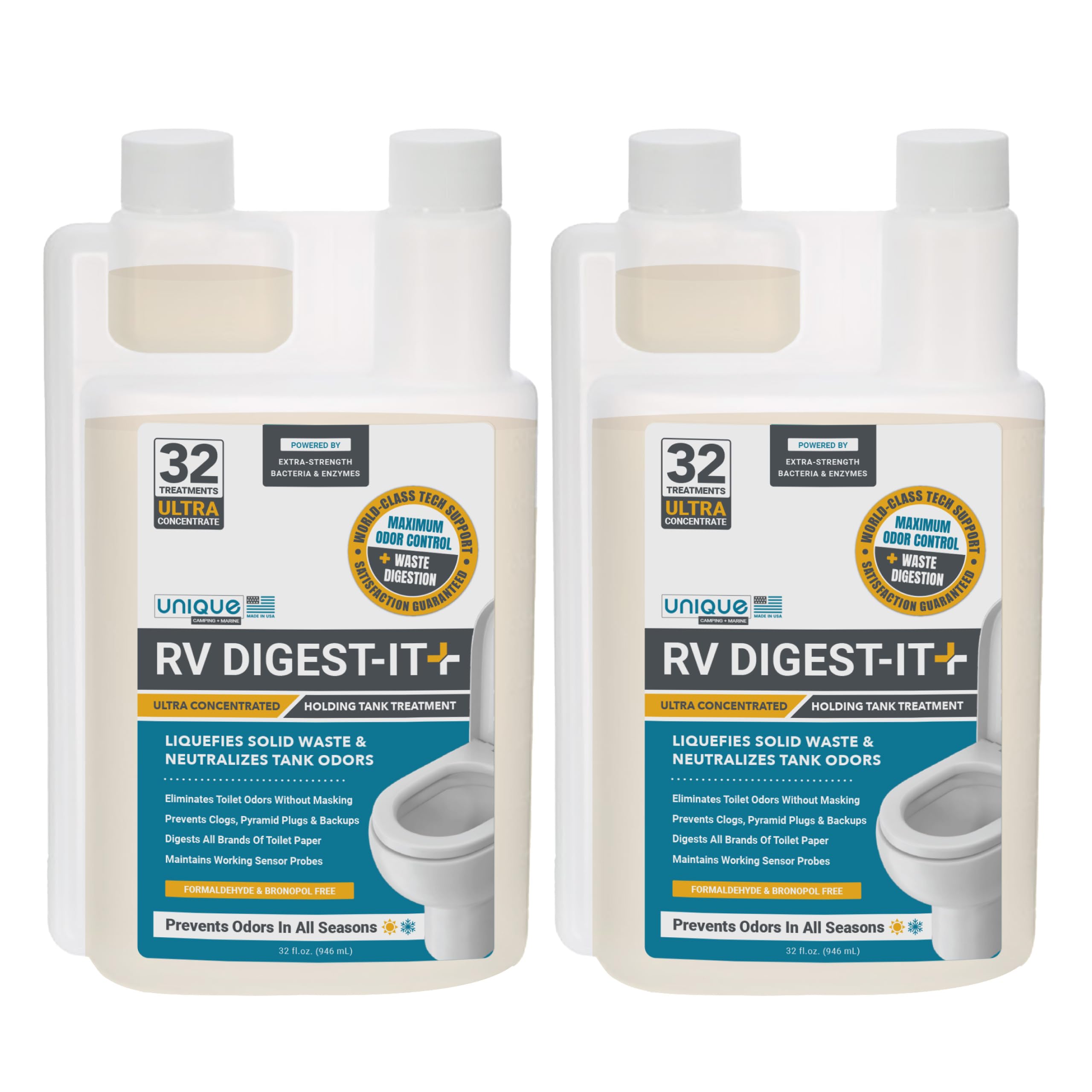 Unique Rv Digest-It+ Extra-Strength Ultra-Concentrate - 64 Rv Toilet Treatments - Eliminates Smells And Liquifies Waste 32 Oz (2