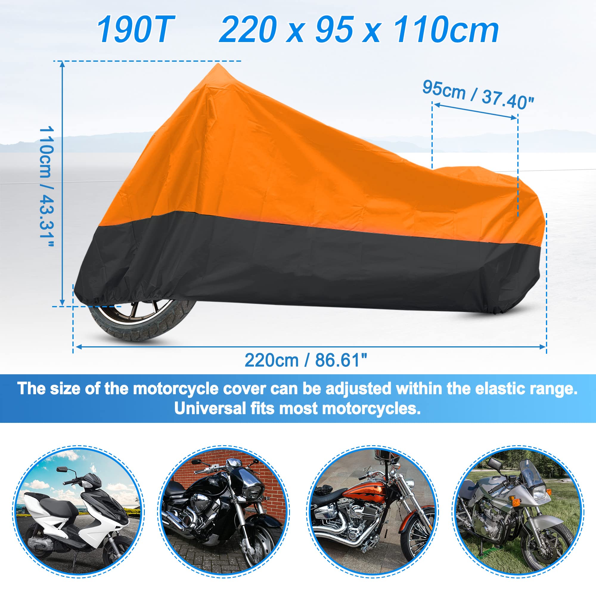 Uxcell Motorcycle Cover Bike All Season Waterproof Dustproof Protective Outdoor Motorbike Rain Cover 190T L Orange Black For Kaw