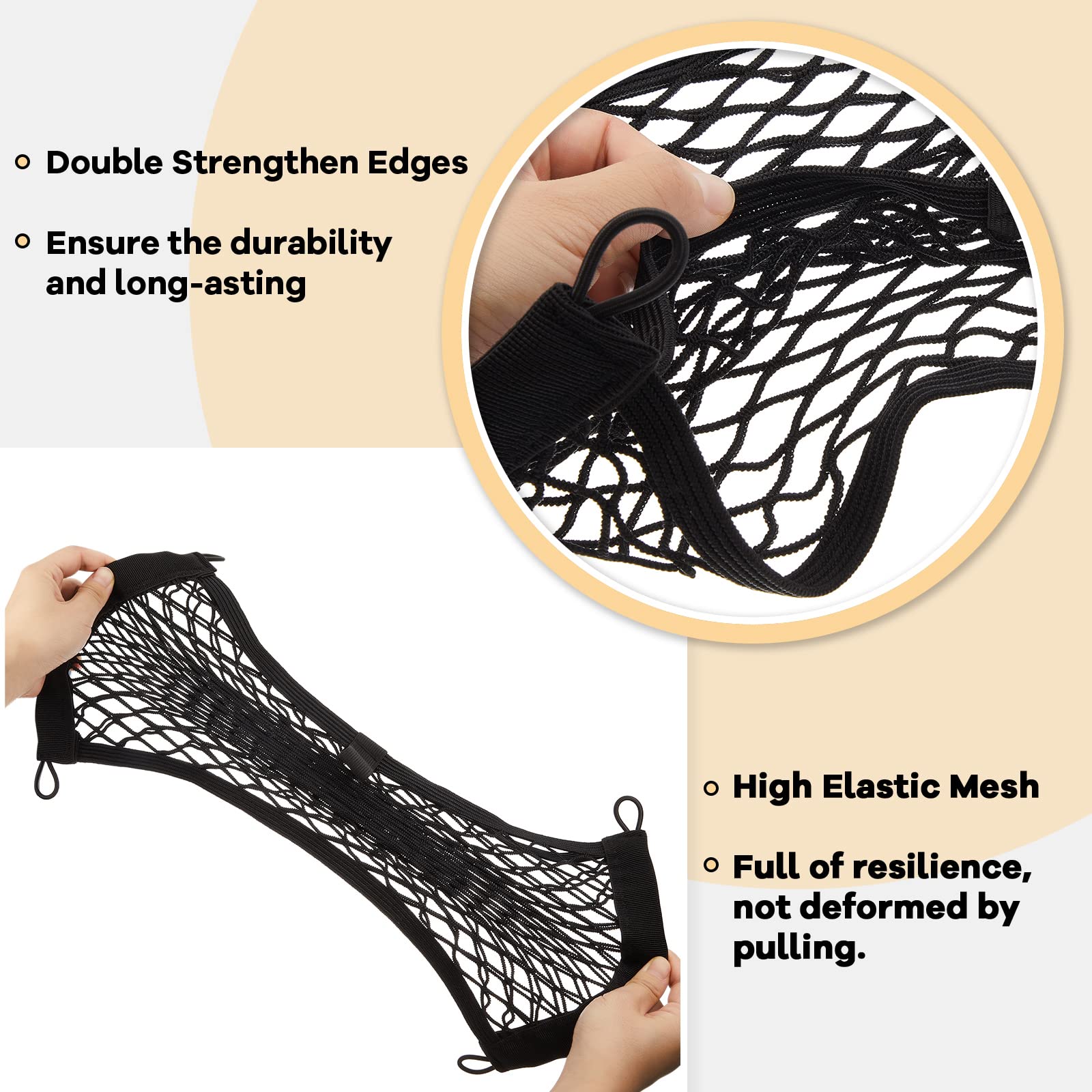 Frienda 2 Pieces Stretchable Small Cargo Net Pocket Storage Mesh Net Elastic Automotive Storage Pouch With 8 Pieces Mounting Scr