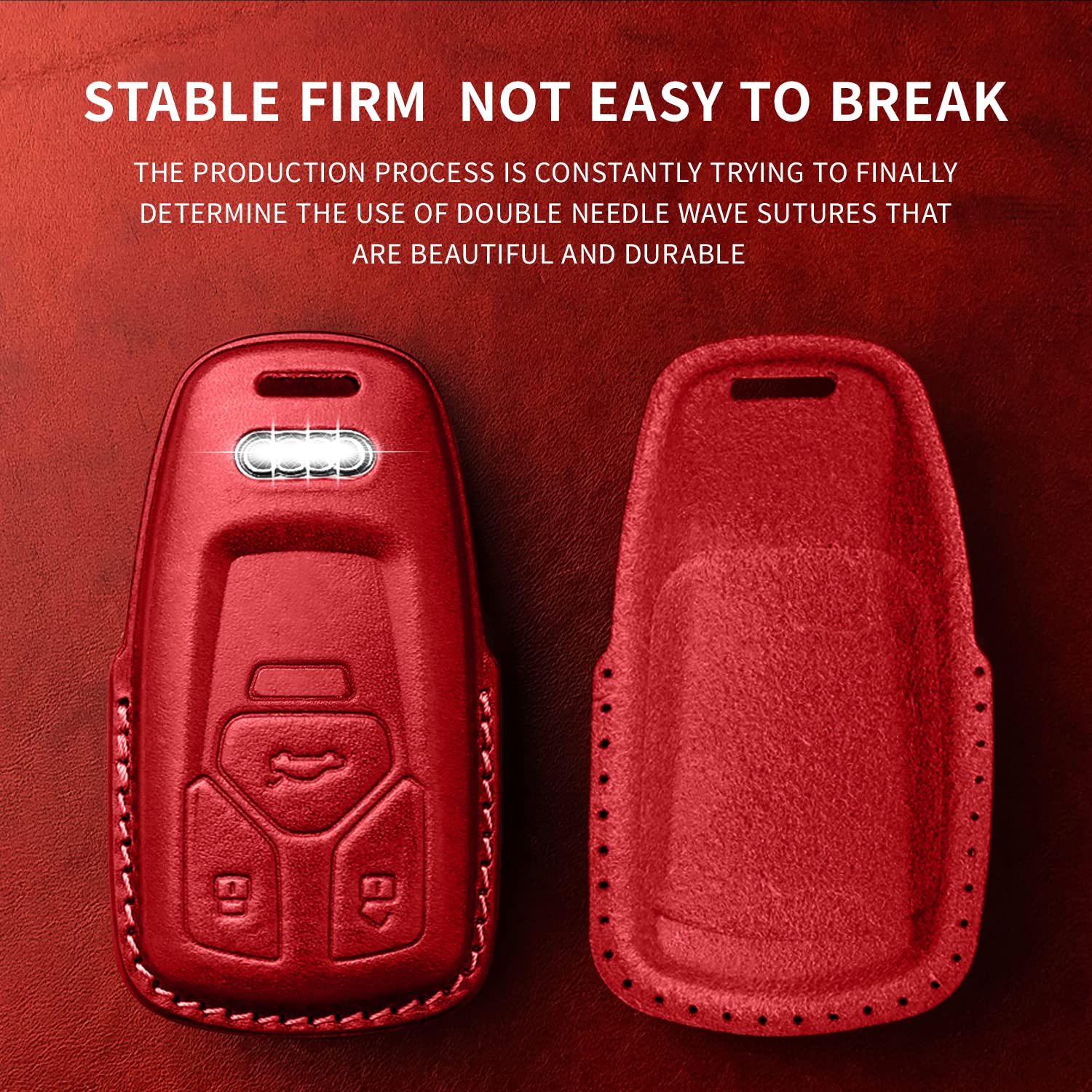 Tukellen For Audi Key Fob Cover Genuine Leather With Keychain,Leather Key Case Protector Compatible With Audi A4 Q7 Q5 Tt A3 A6 Sq5 R8 S5 Smart Key-Wine Red