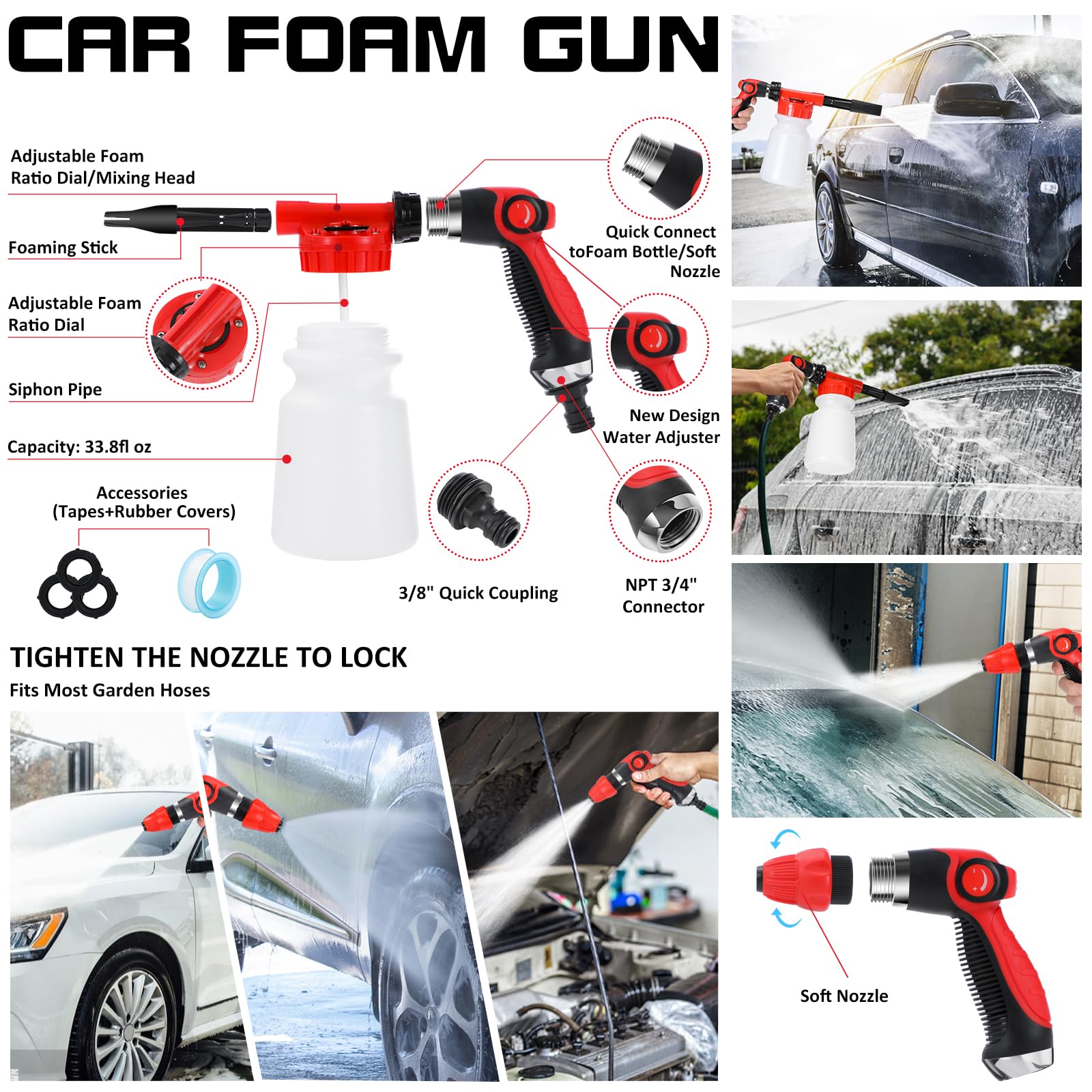 Autodeco 43Pcs Car Wash Detailing Kit Cleaning Kits With Foam Gun Sprayer Long Handle Mop Car Vacuum Drill Brush Large Wash Mitt