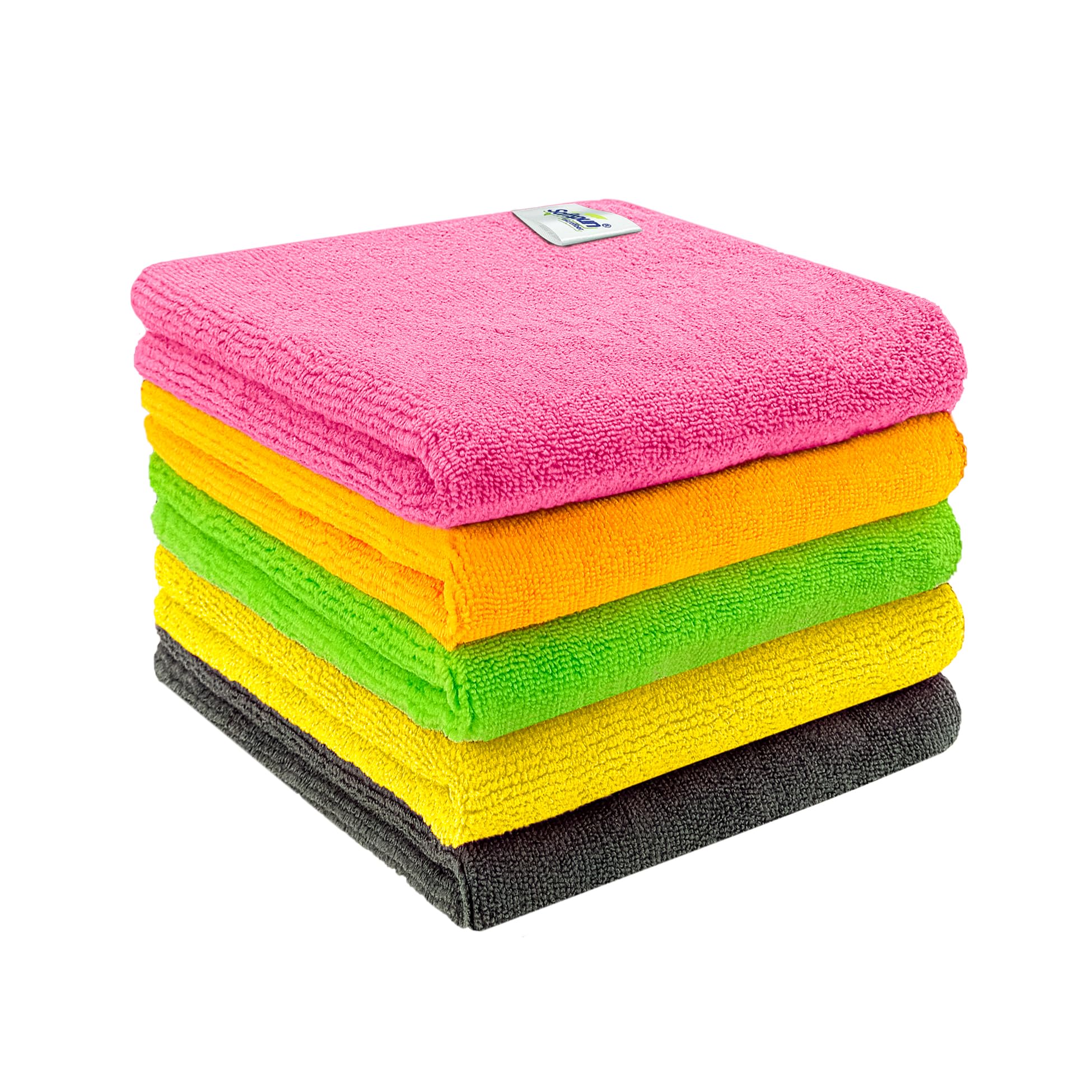 SOFTSPUN Microfiber Cleaning Cloths 40x40cms 5 pcs Towel Set 340 GSM Multicolor! Highly Absorbent Lint and Streak Free MultiPur