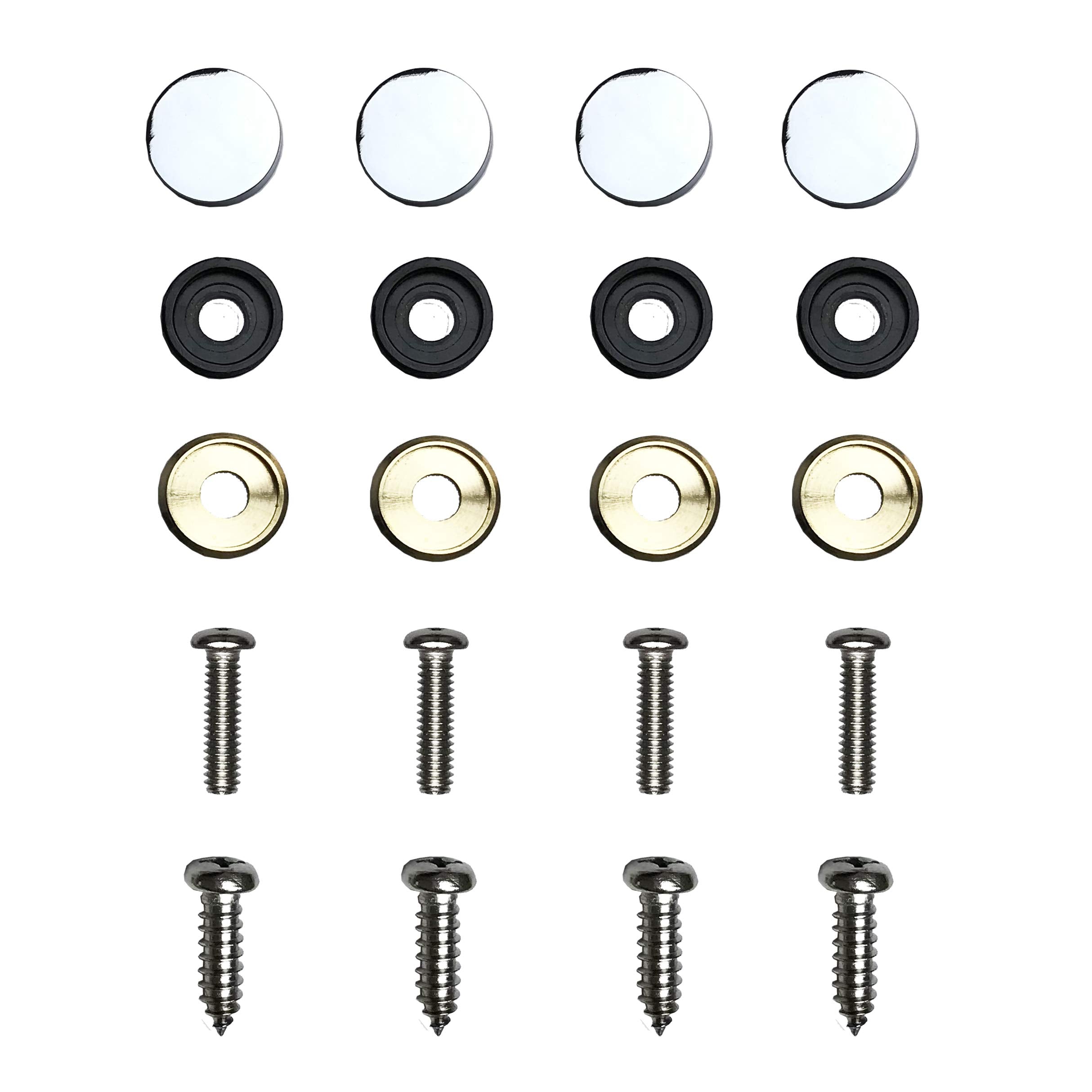 Circle Cool T304 Stainless Steel Polish Mirror 4 Hole Slim License Plate Frame Holder Tag W/Chrome Metal Cap