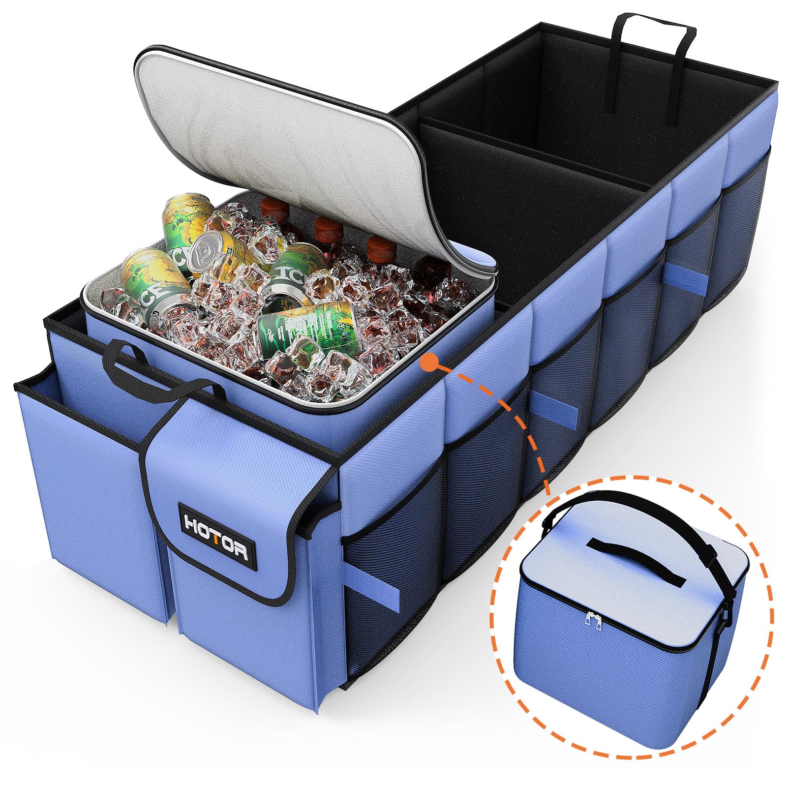 Hotor Trunk Organizer, Sturdy Foldable With Cooler For Car & Suv, 3 Compartments, Blue, 30.90     12.60     10.63