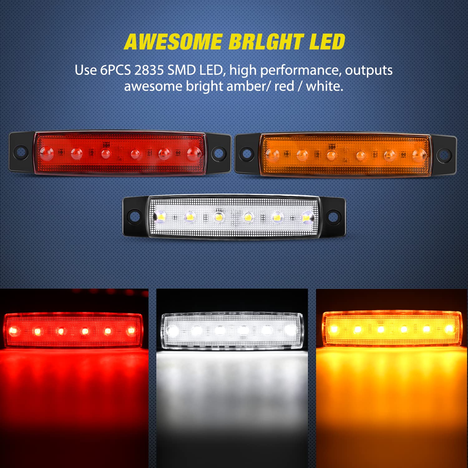 Nilight Side Marker Light 30Pcs 3.8 Inch Amber Red White 6 Led Indicator Light Marine Boat Navigation Light Yacht Kayak Sailboat