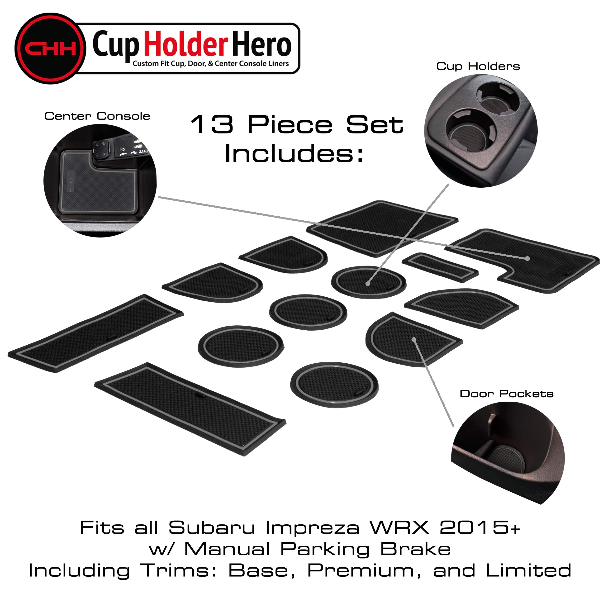 CupHolderHero Fits Subaru WRX 2015-2021 Accessories - Premium Custom Non-Slip Anti-Dust Cup Holder Inserts, Center Console Liner