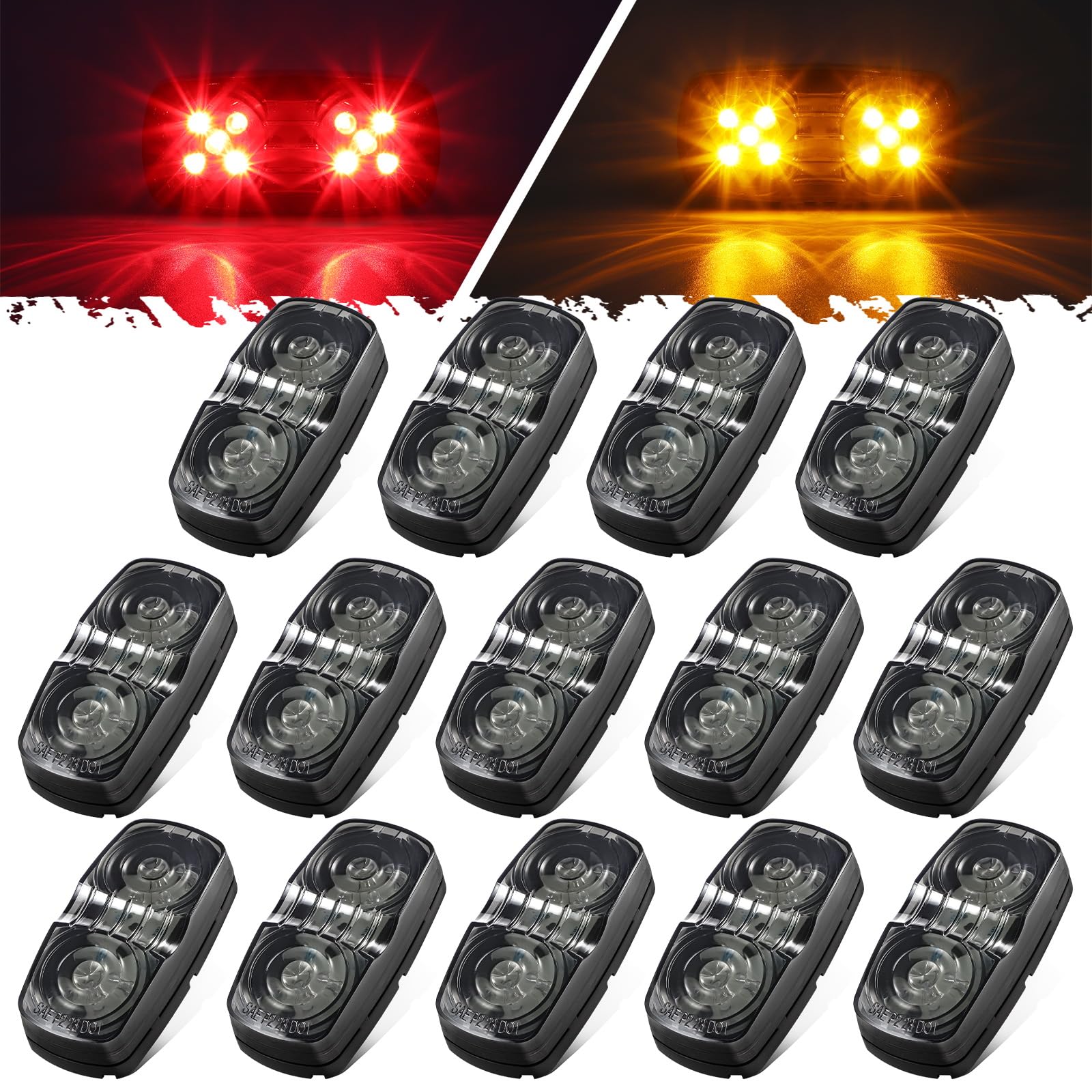 Partsam 14X Trailer Rv Marker Led Lights Double Bullseye 10Leds Clearance Lights Red/Amber, 4X2 Tiger Eye 12V Rectangular Led Si