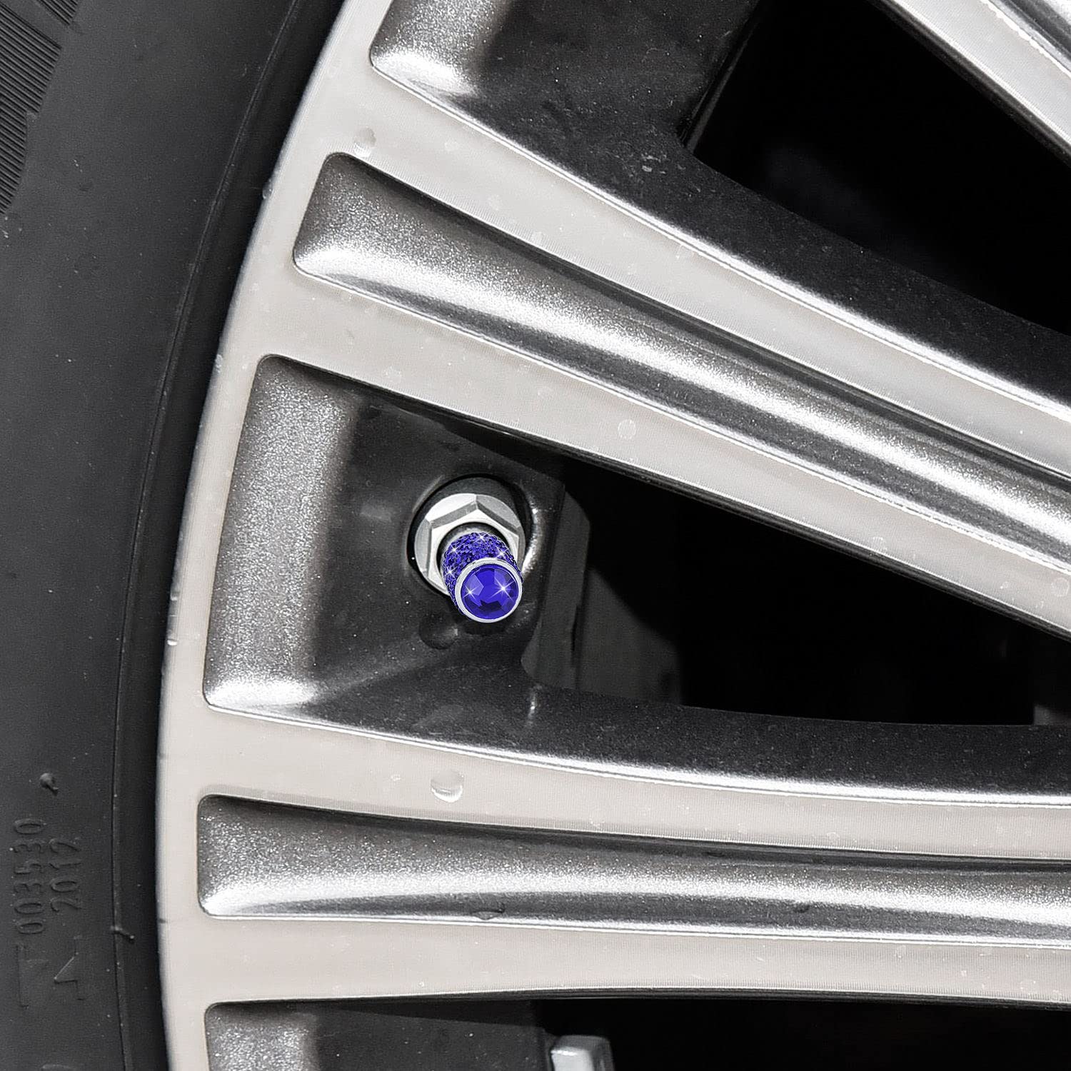 ToBeQueen Blue Bling Tire Valve Caps, 4 Pack Handmade Crystal Rhinestone, Universal Dustproof Car Accessories, Dark Blue