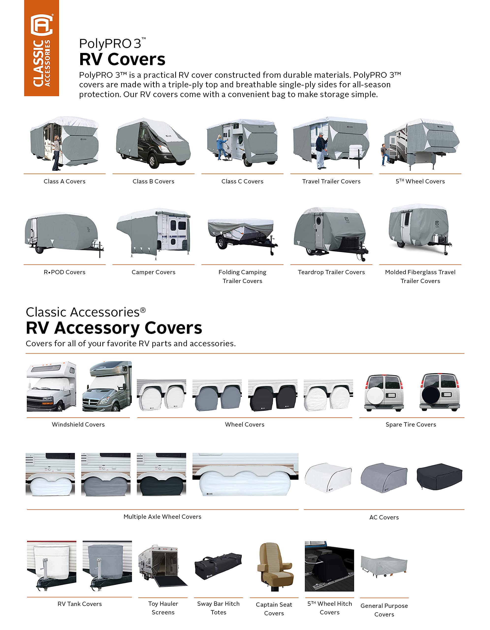 Classic Accessories Over Drive Polypro3 Folding Camping Trailer Cover, Fits 18'-20'L, Rv Cover, Camper Cover, Travel Trailer Cover