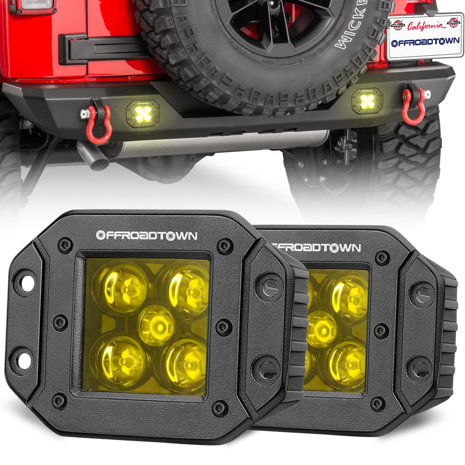Yellow Flush Mount Led Pods, Offroadtown 5 Inch Cree Flush Led Pods 2Pcs 100W Spot Off Road Driving Lights Reverse Lights Fog Lights Flush Led Pod Lights For Trucks Utv Atv Suv Jeep Honda Boat