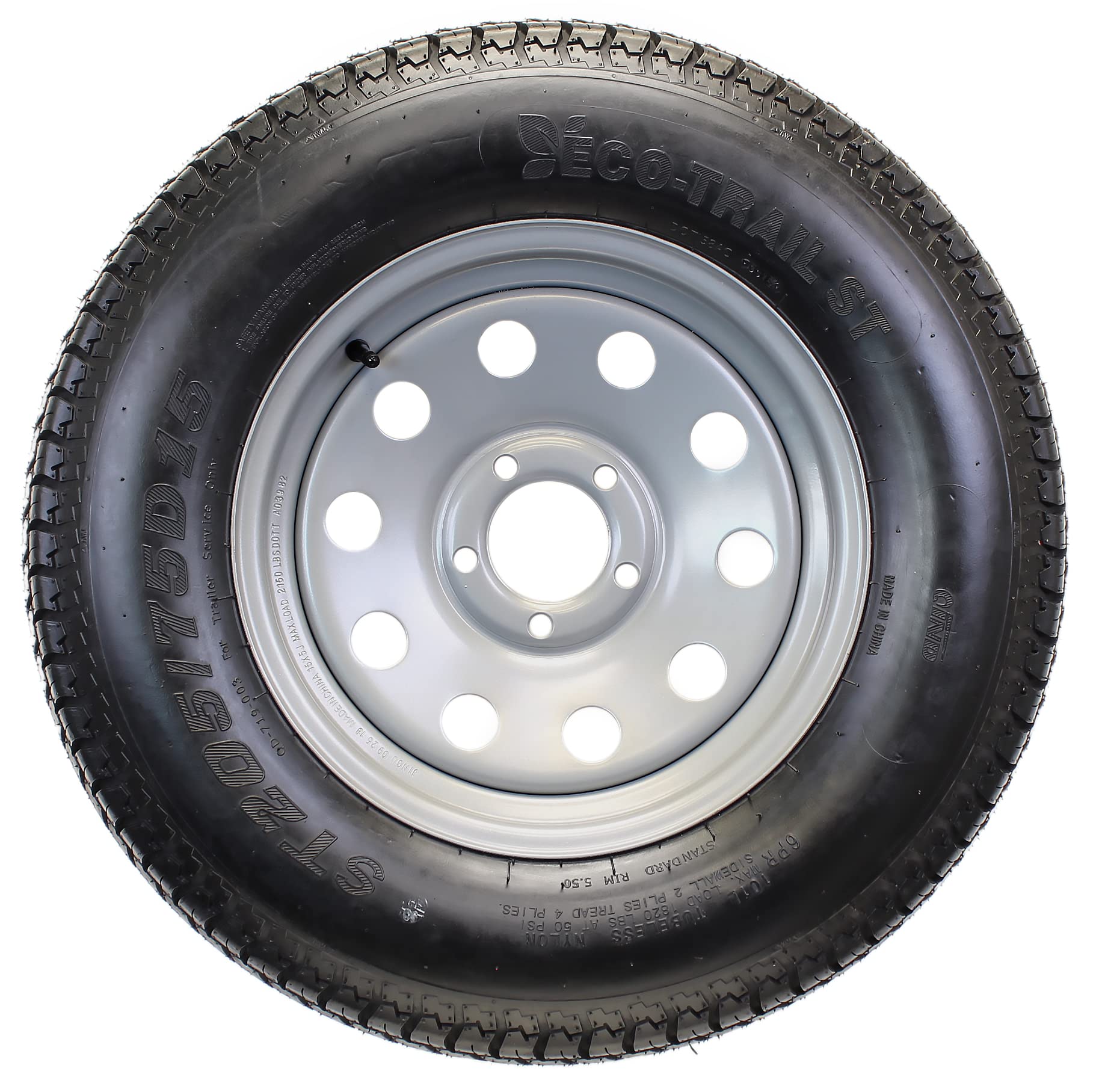 Ecustomrim Trailer Tire On Rim St205/75D15 F78-15 Load Range C 5 Lug Silver Modular Wheel - 2 Year Warranty W/Free Roadside