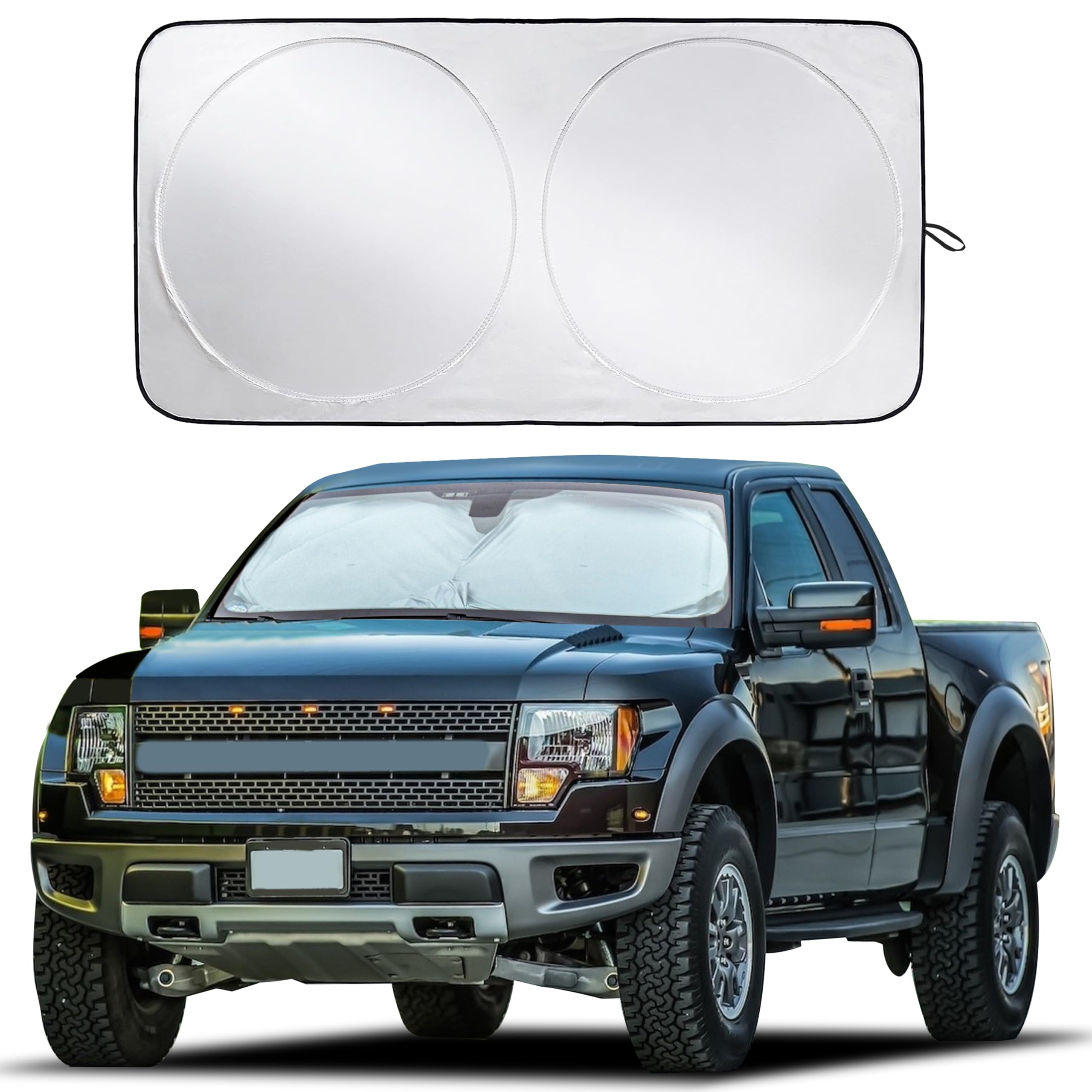 Econour Truck Windshield Sun Shade With Storage Pouch - Reflective 240T Material Truck Windshield Cover - Foldable Sun Shield Uv