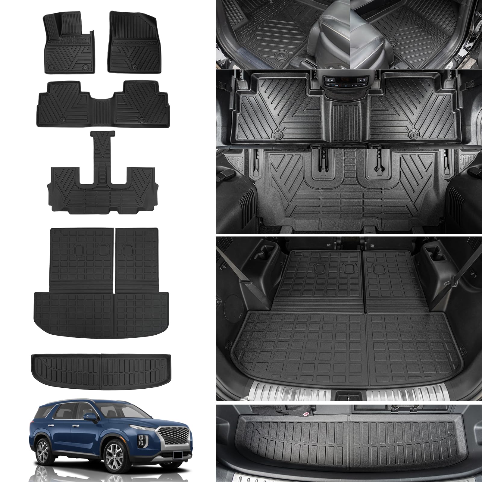 Rongtaod Floor Mats Compatible With 2020-2025 Hyundai Palisade Trunk Mat Cargo Mat Cargo Liner Back Seat Protector 2024 Palisade