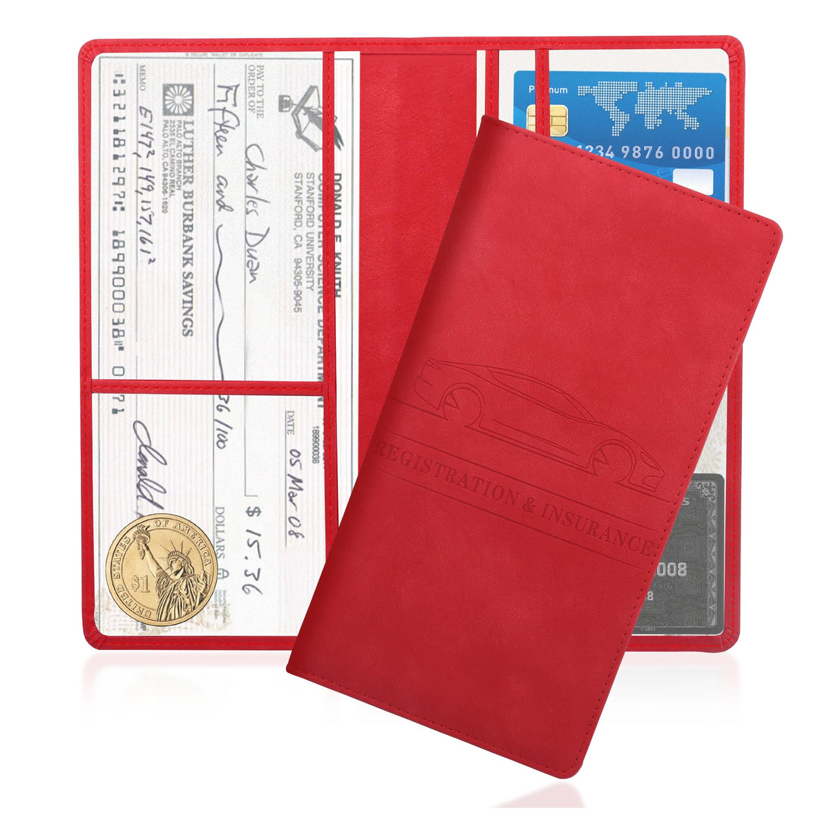 Car Registration and Insurance Holder,PU Leather Car Glove Box Organizer Car Document Holder for ID,Driver's License,Universal C