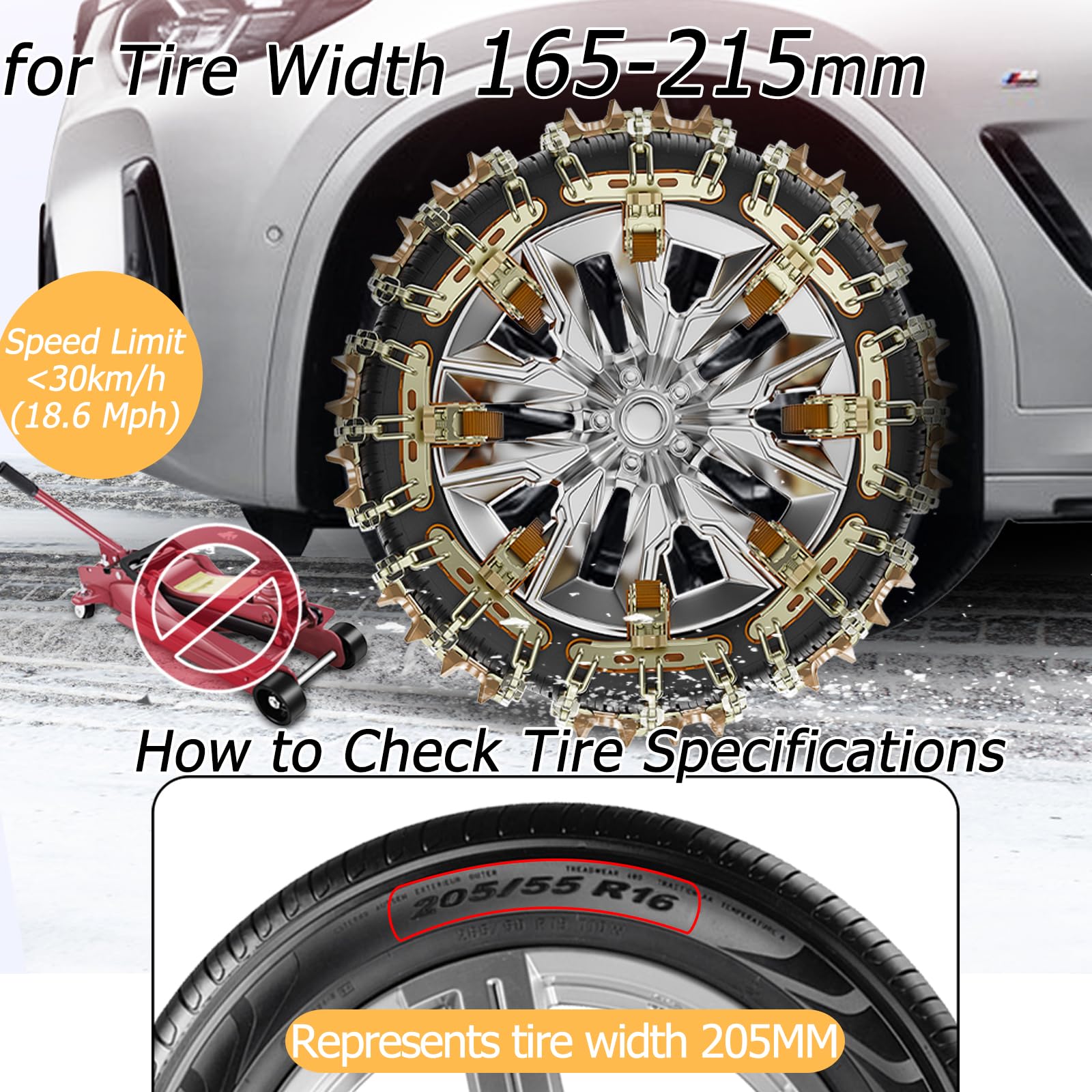 Snow Chains For Car Suv Pickup Trucks, Adjustable Portable Universal Emergency Anti Skid Snow Car Tire Chains For Tire Width 165