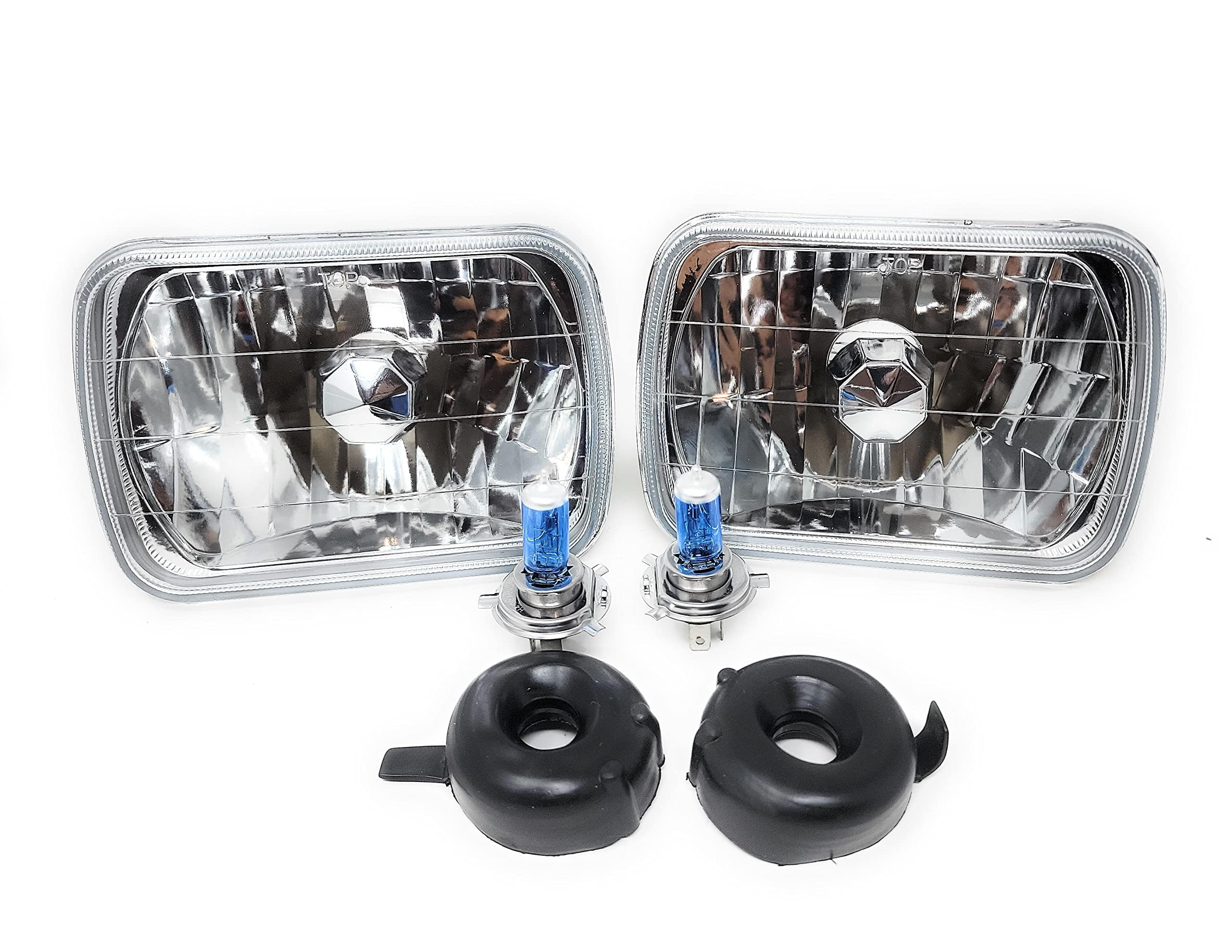 H6054 7''X6'' Chrome Housing Diamond Cut Headlights Replacement Glass H4 '' 7X6