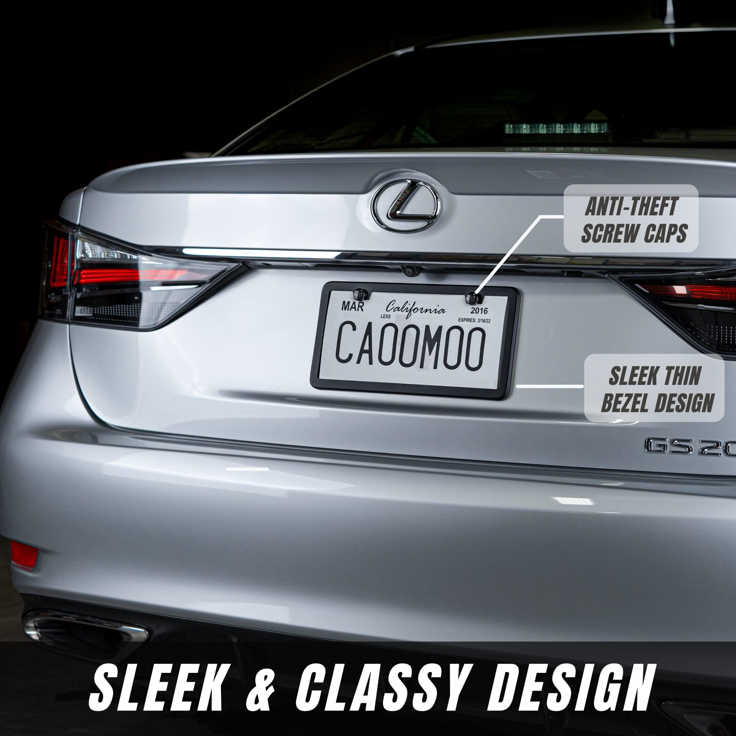 Sunplustrade License Plate Frame Black Matte Powder Coated Aluminum With Screw Caps (2 Pieces)