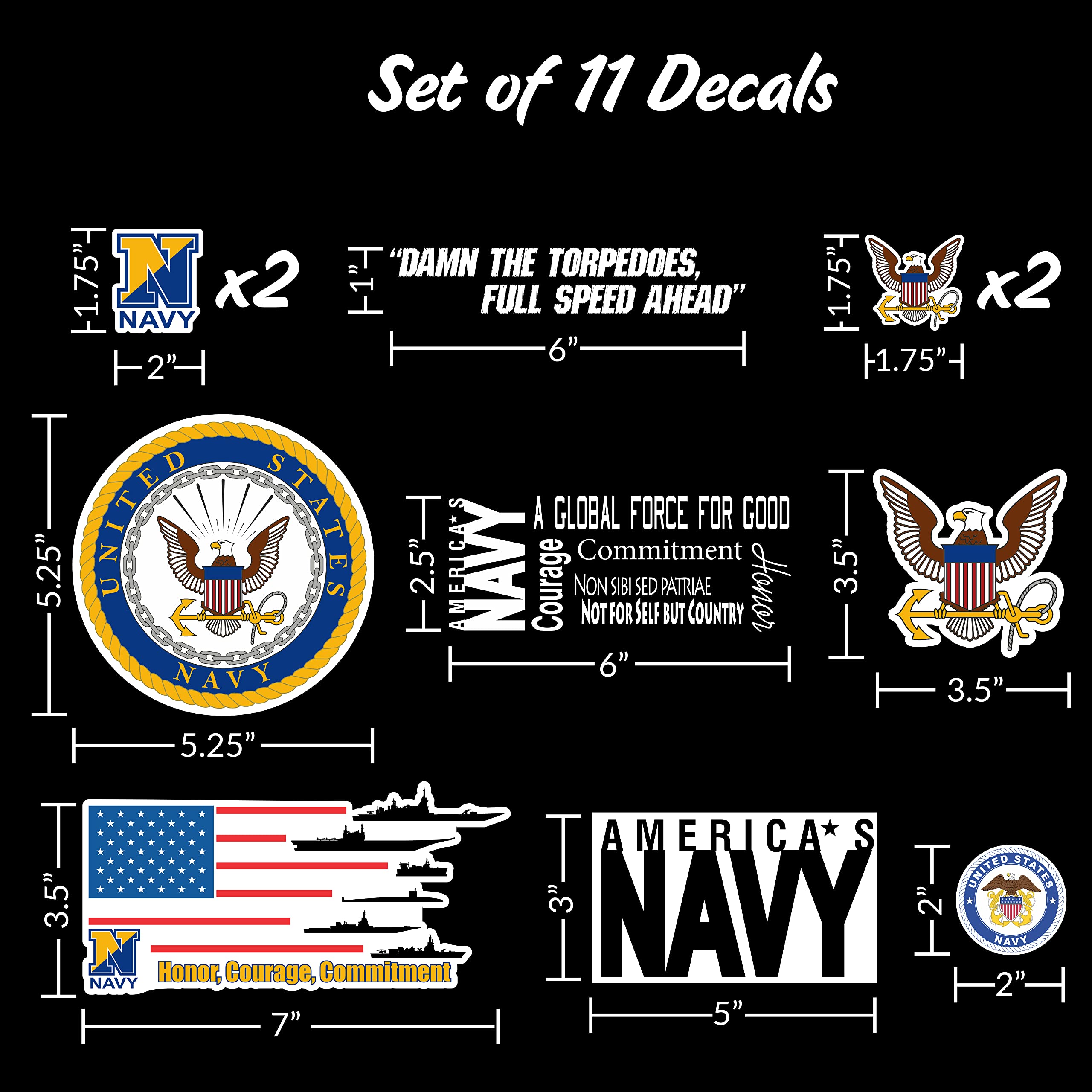 United States Navy - 11 Piece Usn Licensed Stickers For Car Truck Windows, Phones, Tablets, Laptops - Large Military Decals From