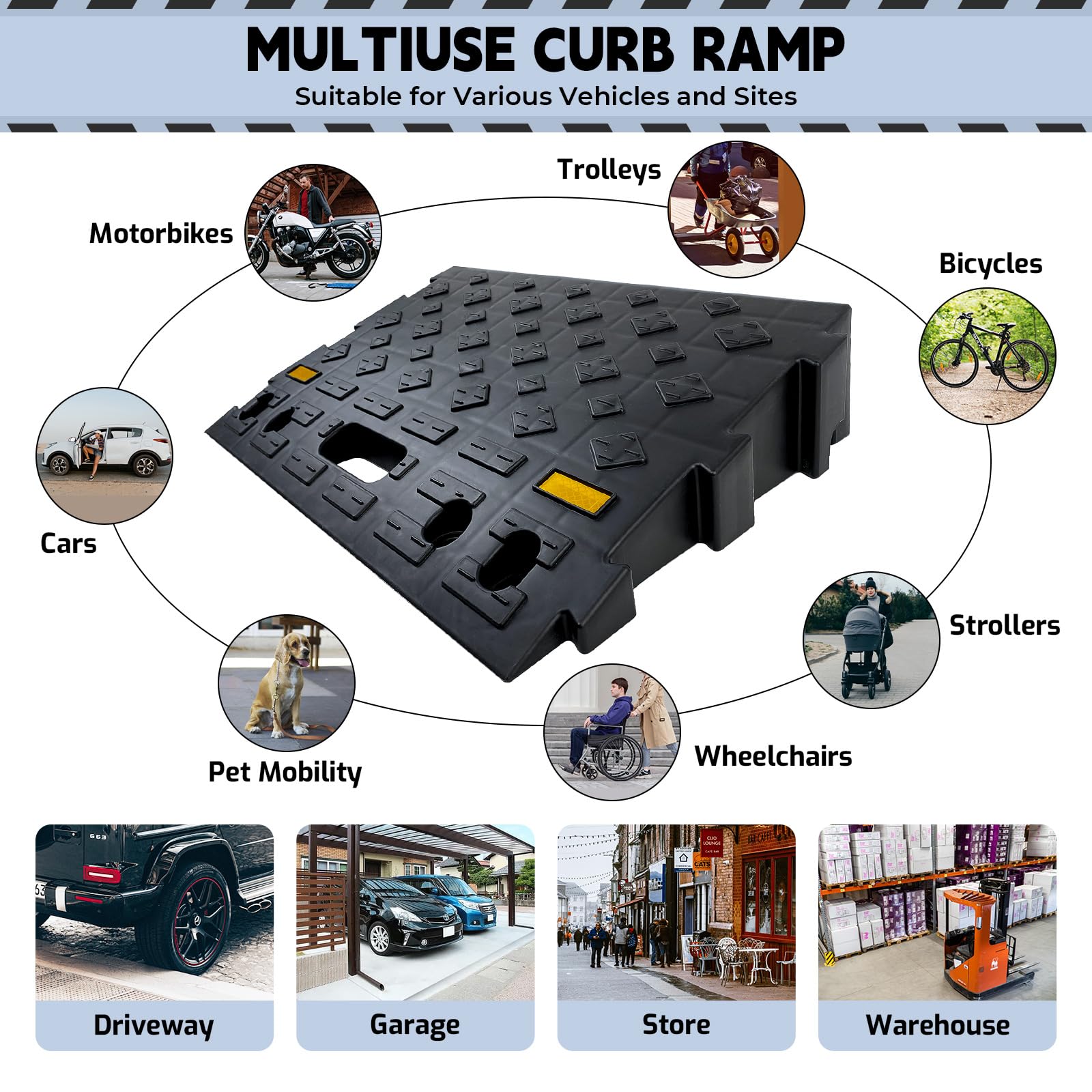 4'' High 2-Piece Portable Automotive Curb Ramp, Heavy-Duty Plastic Threshold Ramp Track Interlocking Step Ramp Structure 6600 Lb