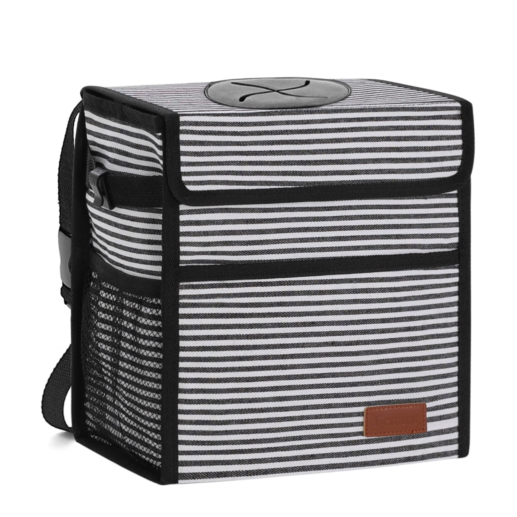 Femuar Car Trash Can Leak Proof Car Trash Bag Waterproof Car Garbage Can With Lid With Storage Mesh Pocket, Large/Stripe