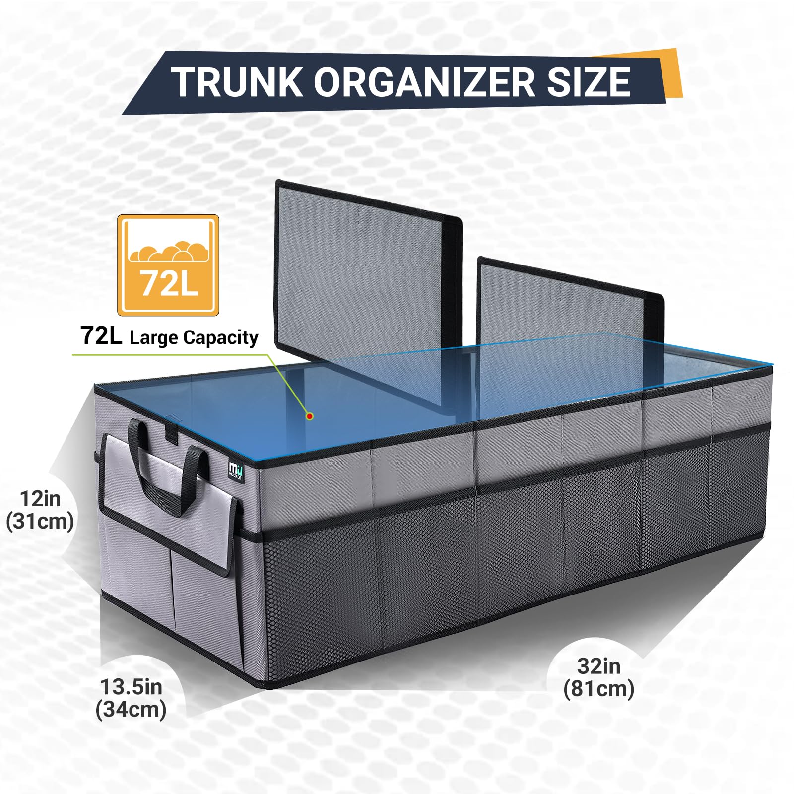 Miu Color Trunk Organizer For Car, 12 Pockets Sturdy Car Organizer For Suv, Non-Slip Bottom, Oxford Storage Organizer For Sedan,