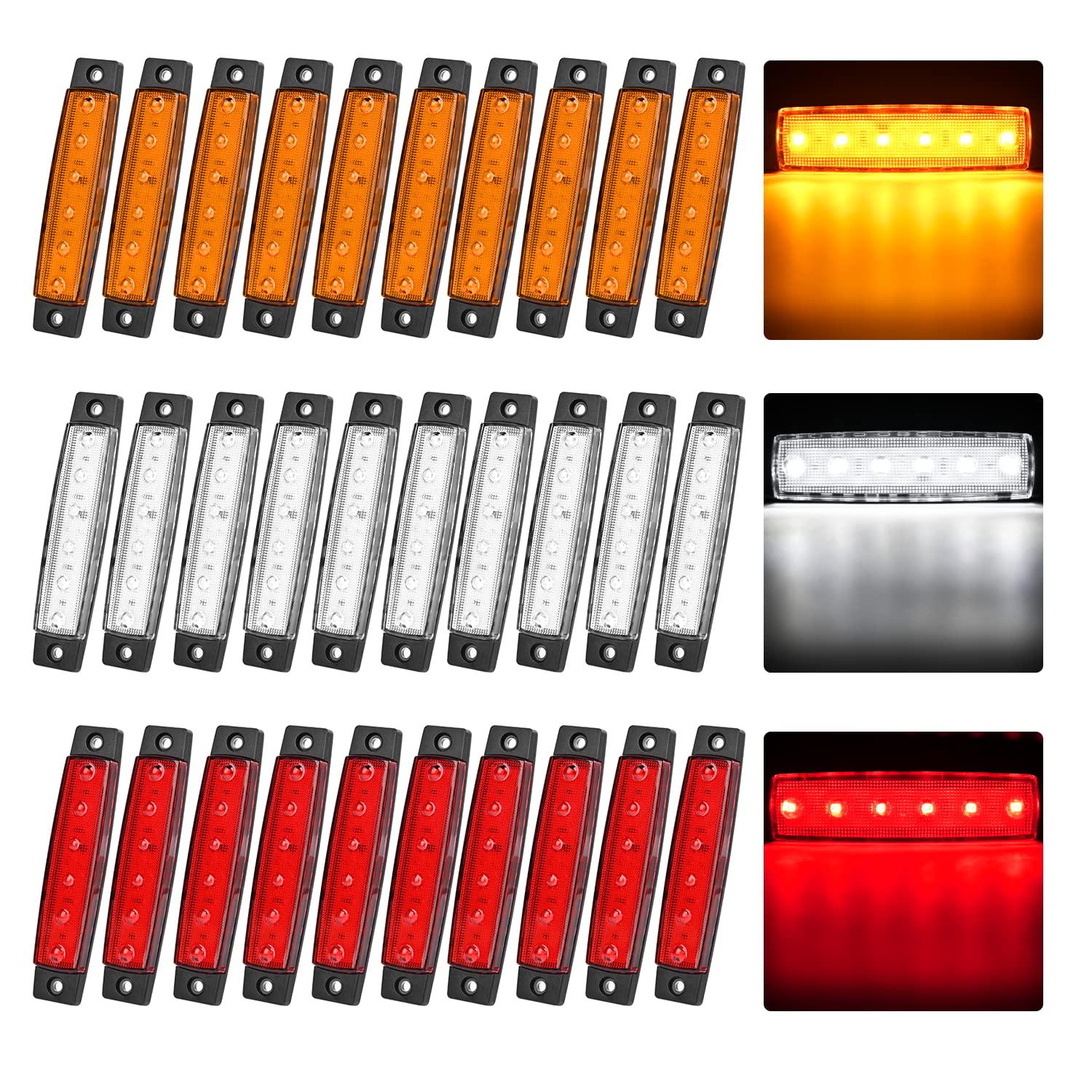 Nilight Side Marker Light 30Pcs 3.8 Inch Amber Red White 6 Led Indicator Light Marine Boat Navigation Light Yacht Kayak Sailboat