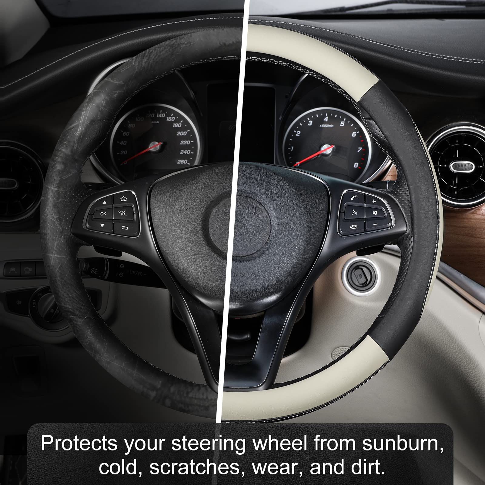 SEG Direct Car Steering Wheel Cover for All Standard-Size Steering Wheels with 14 1/2 inches - 15 inches Outer Diameter, Gray Mi