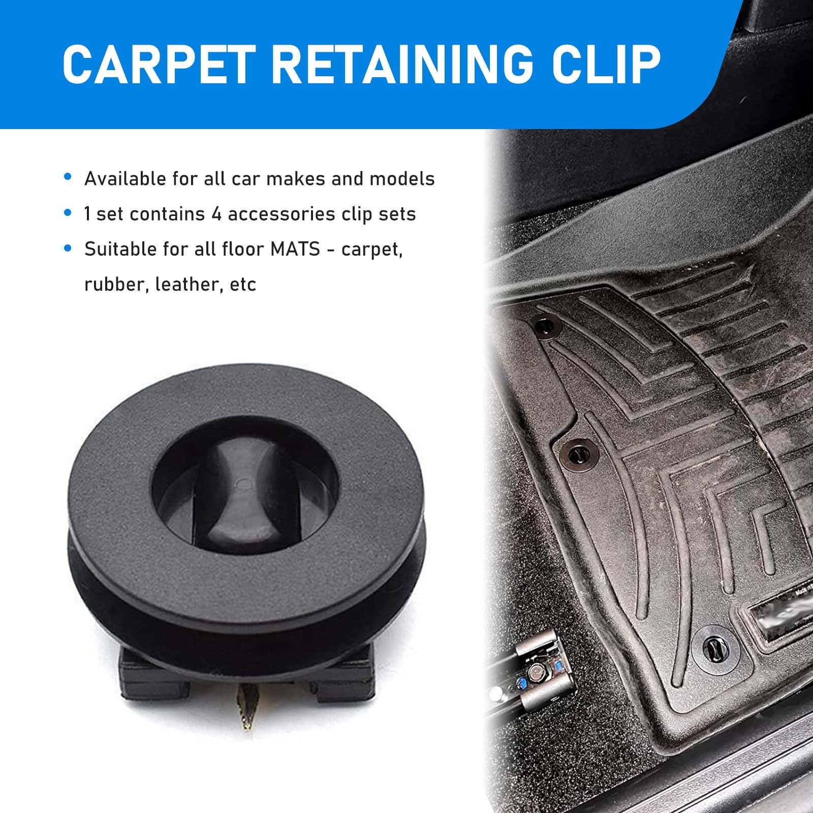 Zikefest 4PCS Car Carpet Fixing Clips, Plastic Carpet Runner, Interior Floor Mat Non-Slip Floor Mat Buckle, Double Layer Foot Pa