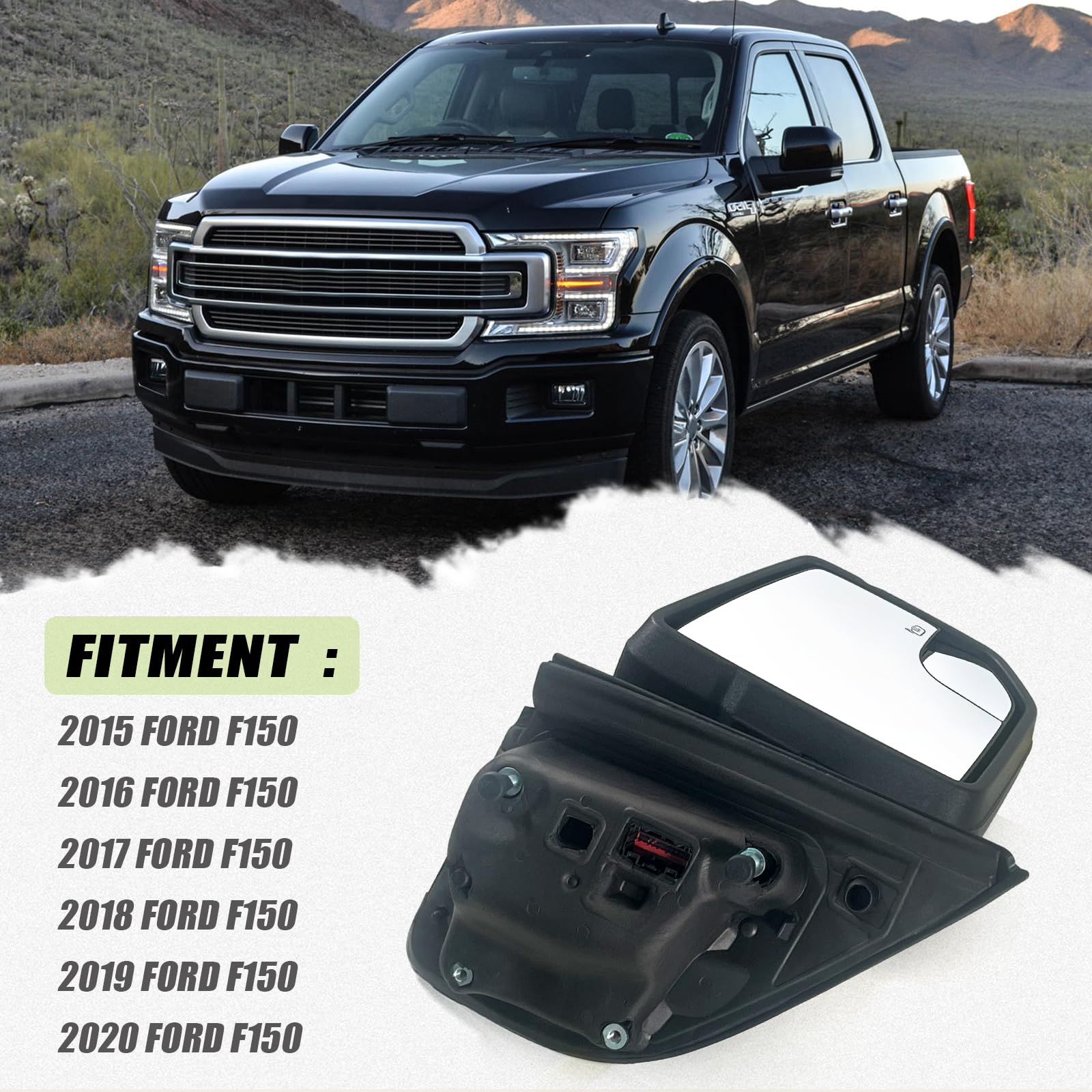 Lqito Left Driver Door Mirror Fits 2015-2021 F150 With Heated,Turn Signal, Power Glass, Puddle lights And Clearance Lamp Replace