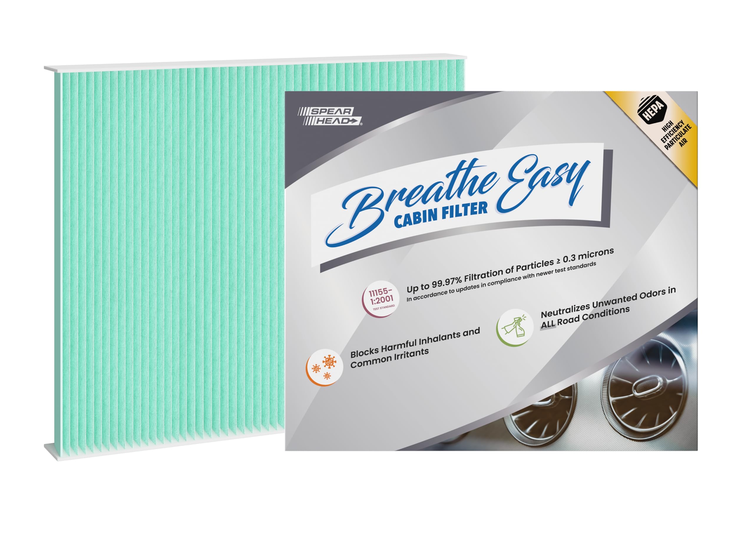 Spearhead Hepa Breathe Easy Cabin Filter, Up To 99.97% Filtration Of 0.3 Micron Particles W/No Airflow Reduction (Be-854H)