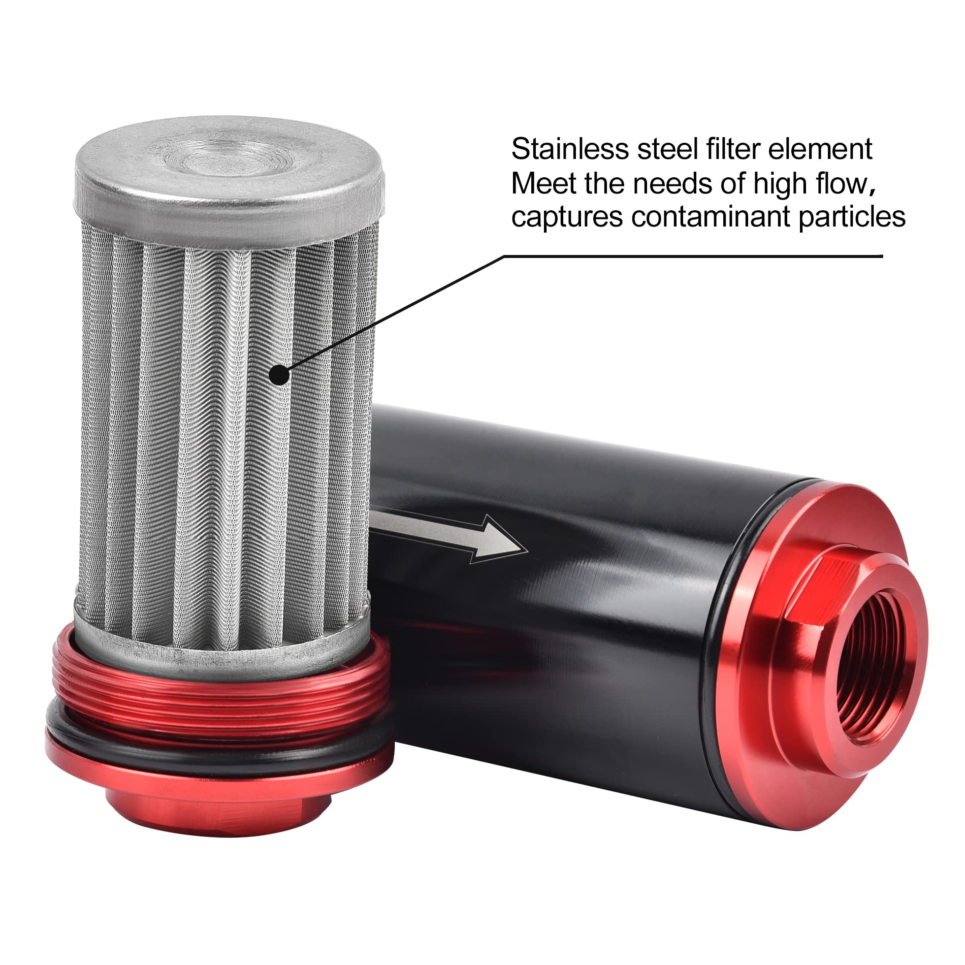 Evil Energy Inline Fuel Filter 100 Micron With 6An 8An 10An Adapter Universal 50Mm Red