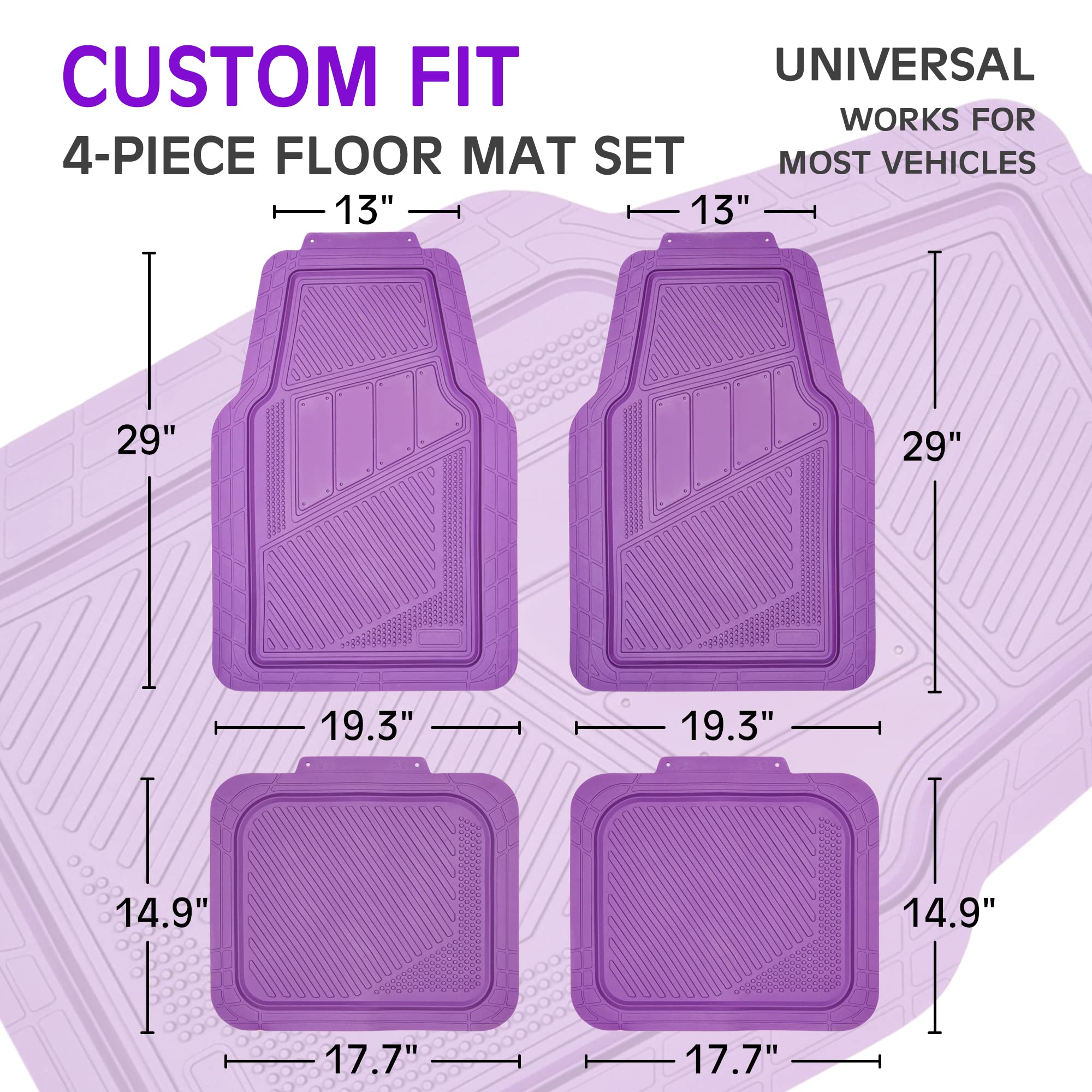 Car Pass Heavy Duty Rubber Floor Mats 4-Piece Car Mat Set - Universal Waterproof Floor Mats For Car Suv Truck, Durable All-Weather Mats(Purple)