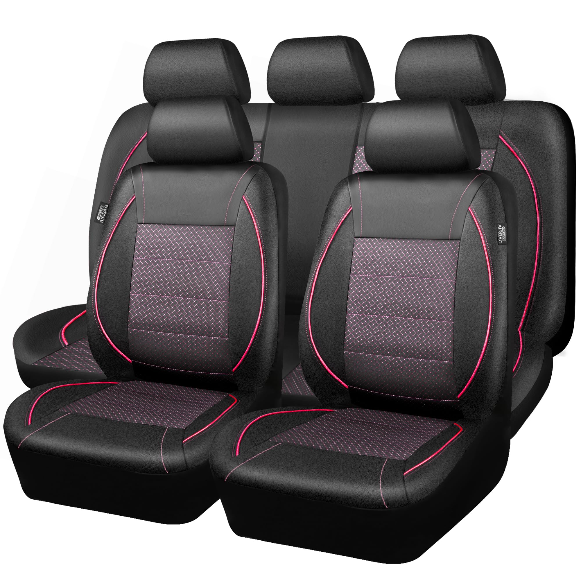 Car Pass Piping Pu Leather Car Seat Cover Full Set,Inside Zipper Design And Reserved Opening Holes,Airbag Compatible,Universal F