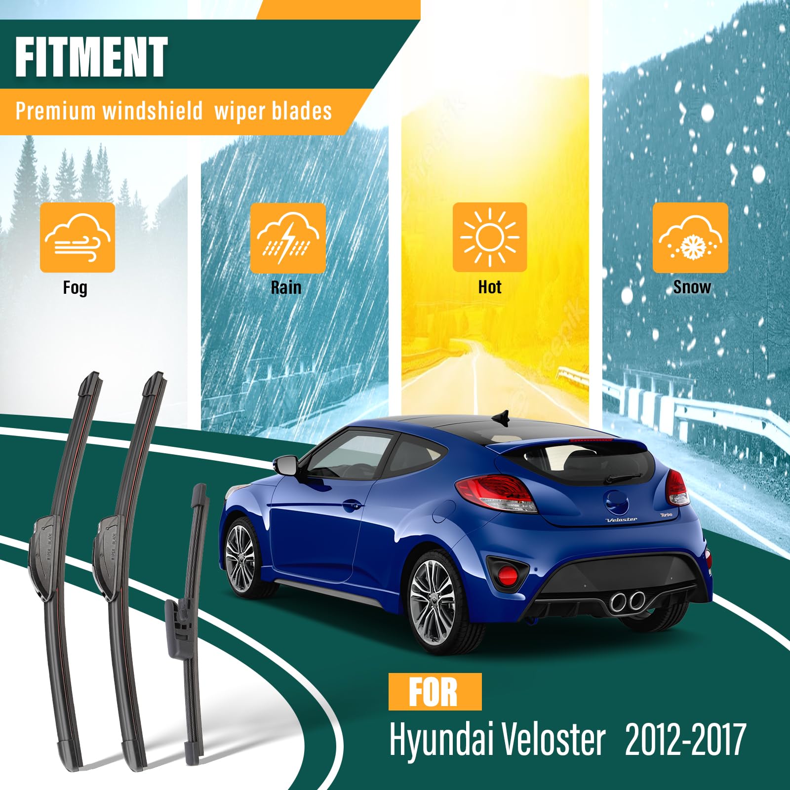 Kvq Windshield Wiper Blades Replacement For Hyundai Veloster 2012 2013 2014 2015 2016 2017 Original Factory Quality Front Rear W