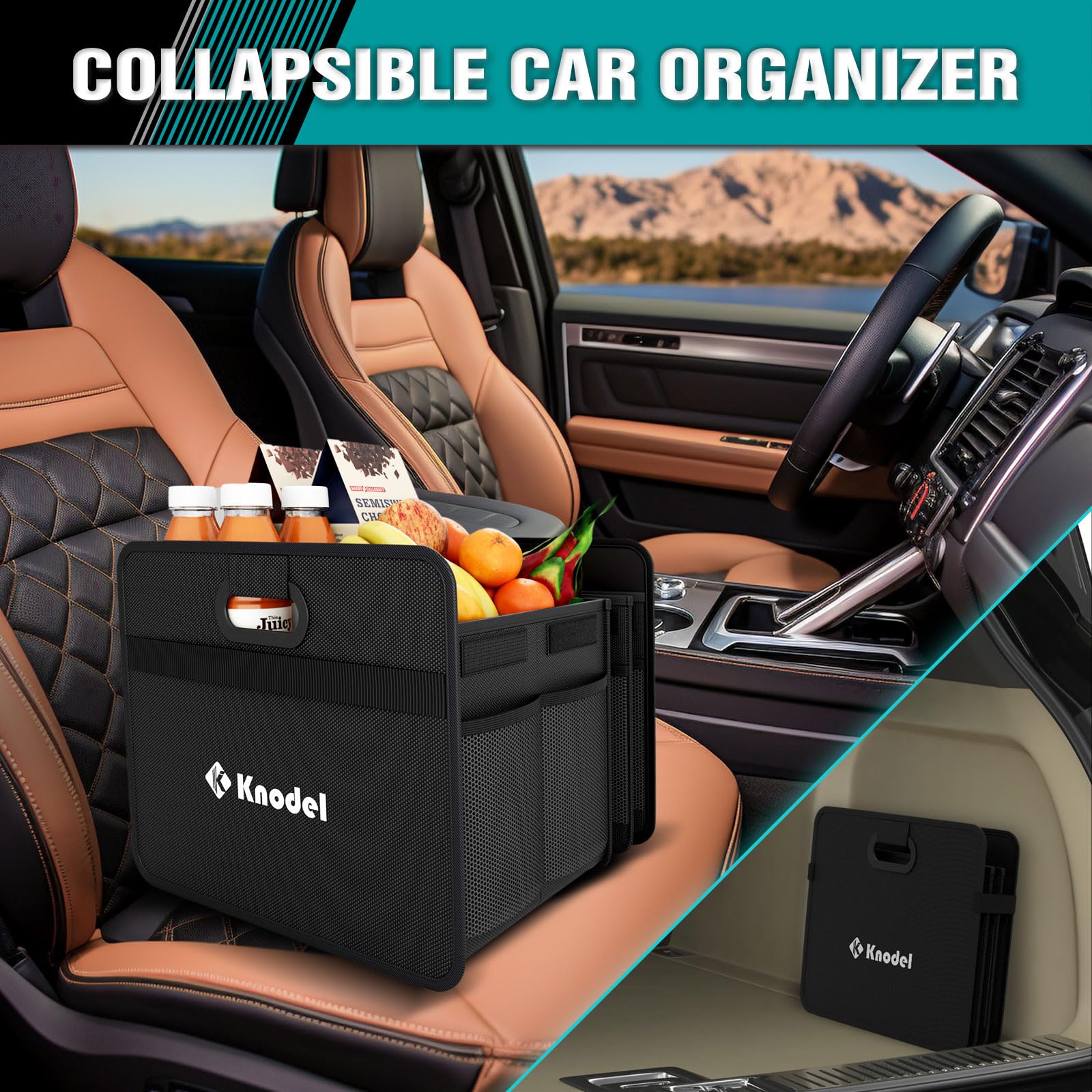 K Knodel Car Trunk Organizer, Foldable Organizer For Car, Automotive Consoles & Organizers, 3 Compartments Storage With Reinforc