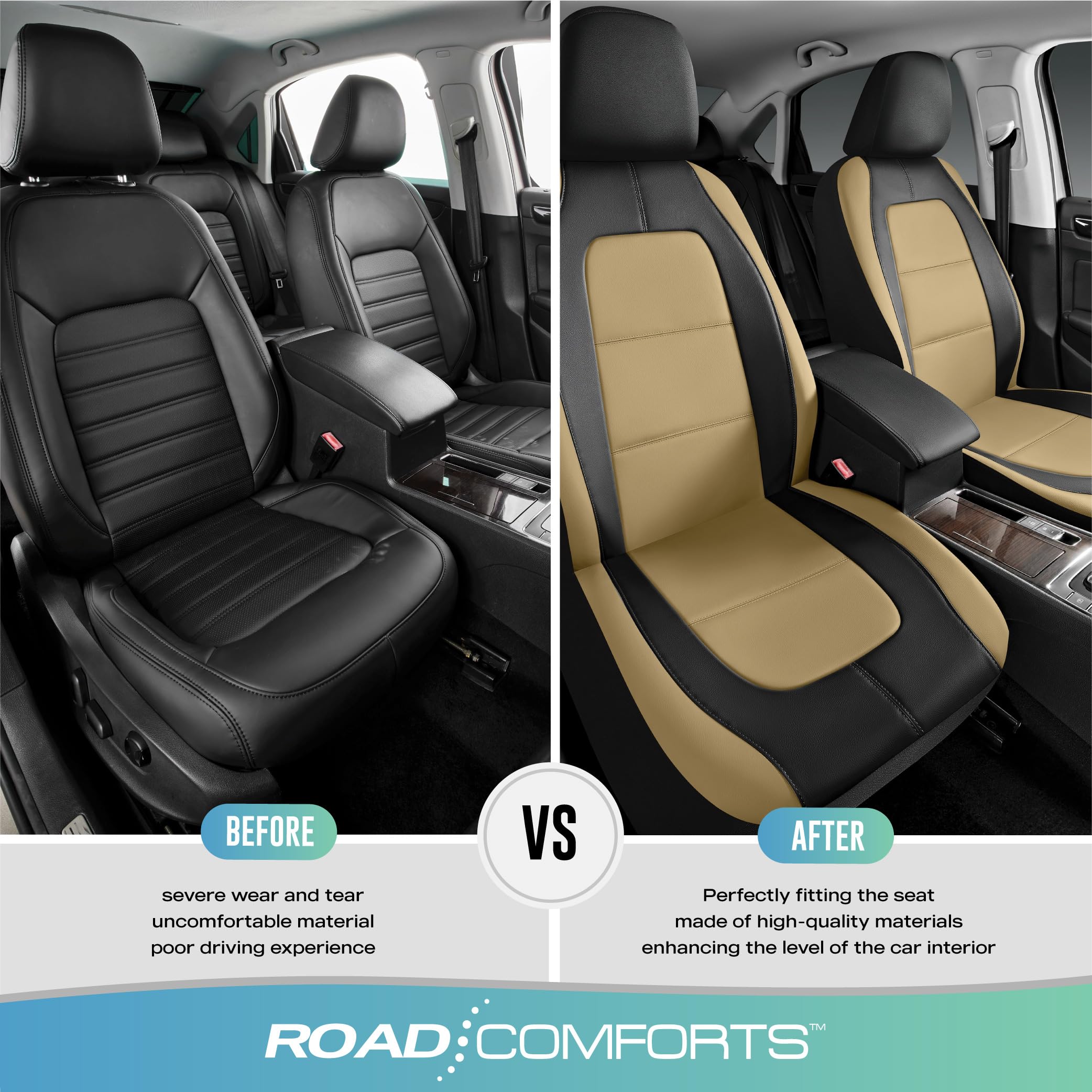 Road Comforts Car Seat Cover, Leather Car Seat Covers, Front Low Back Sport Seat Covers, Airbag Compatible, Universal Fits For M